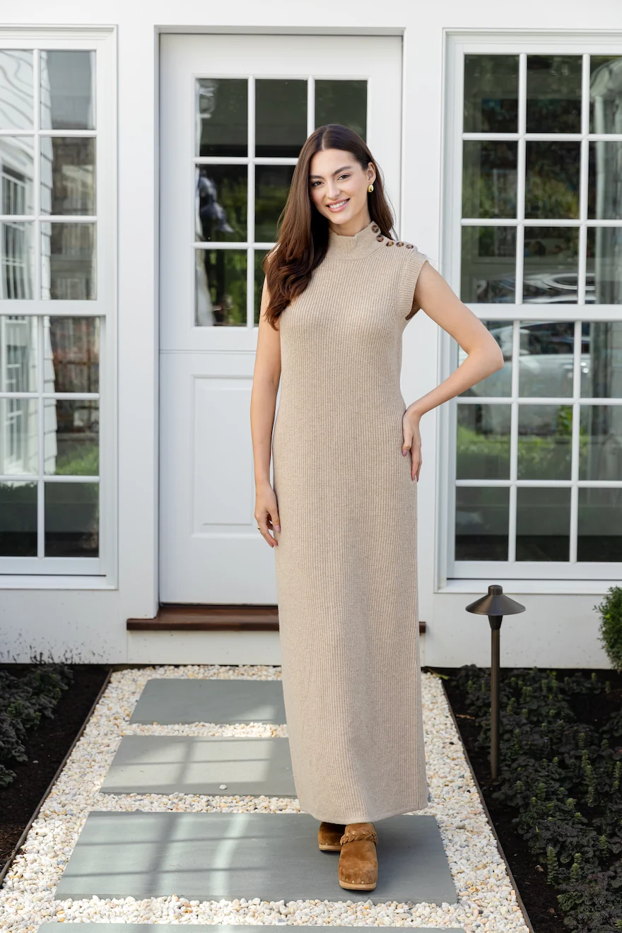 Camel Sleeveless Sweater Dress - luftunsa