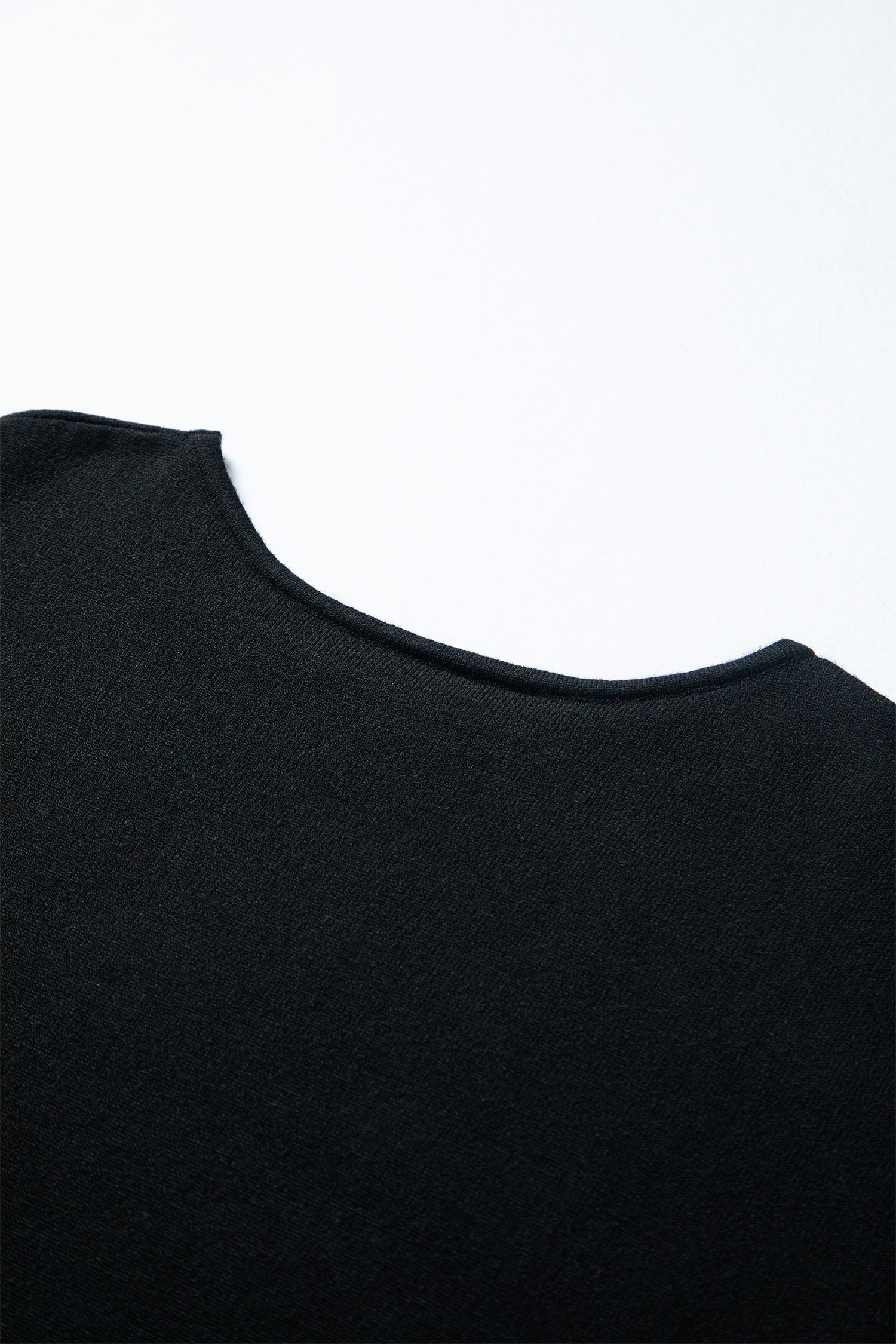 Black Asymmetric Neck Batwing Sleeve Shift Mini Sweater Dress