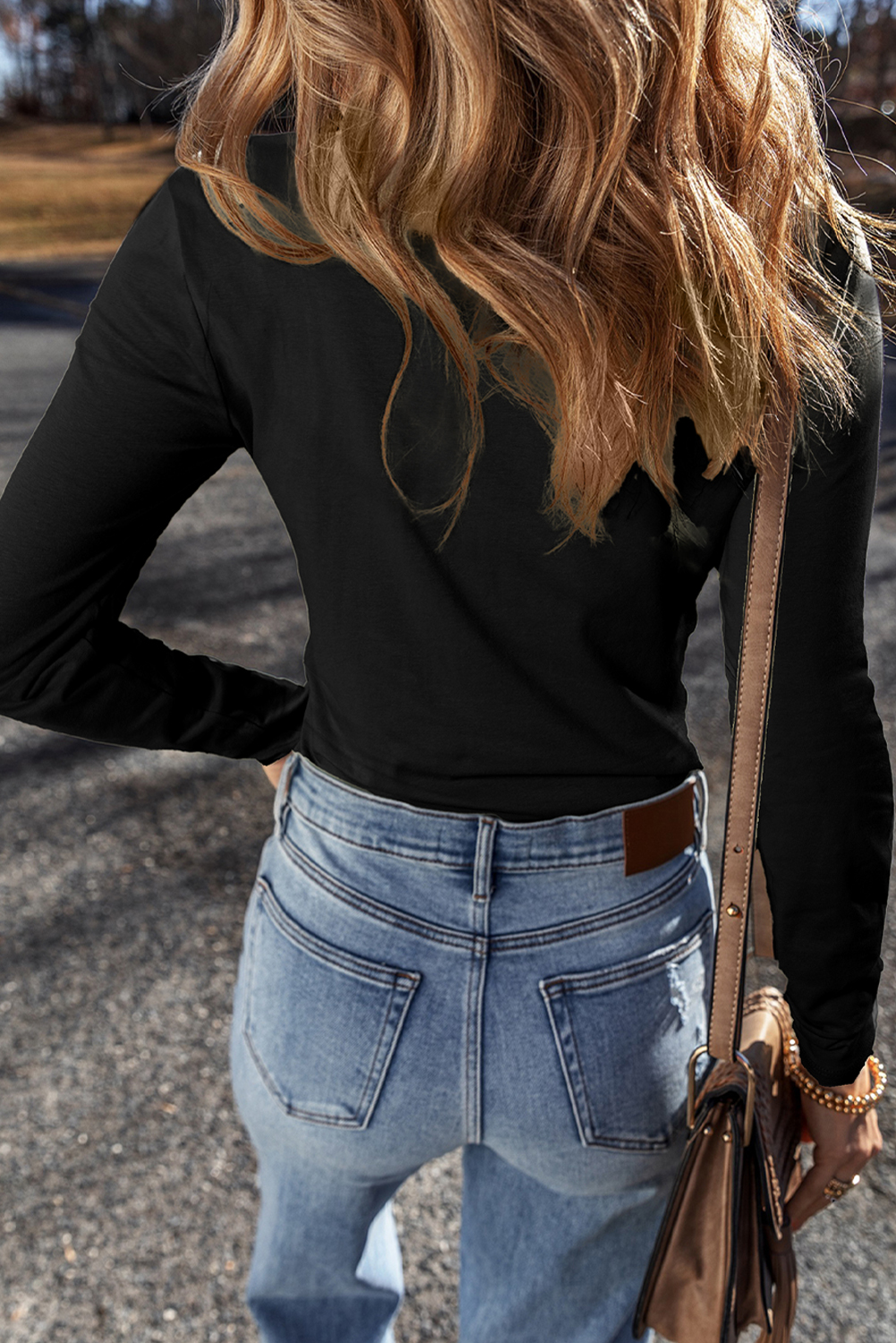 Pale Khaki Long Sleeve Buttons V Neck Slim Fit Top