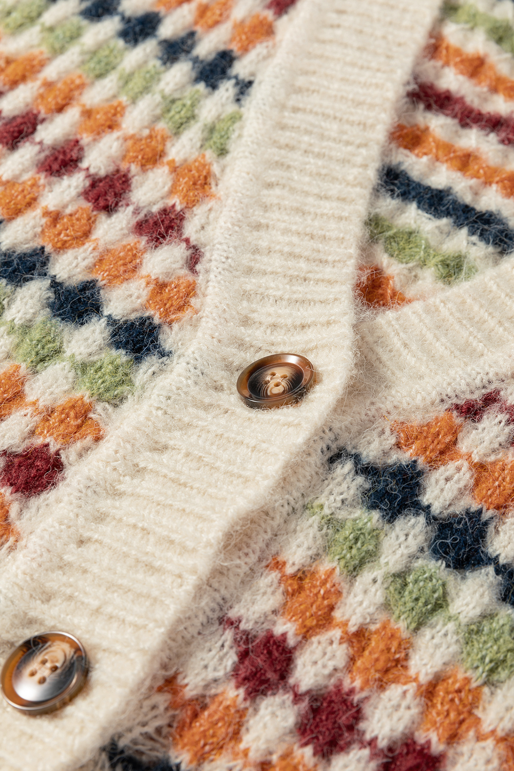 Gray Dotty Pattern Knit Button Front V Neck Sweater Cardigan