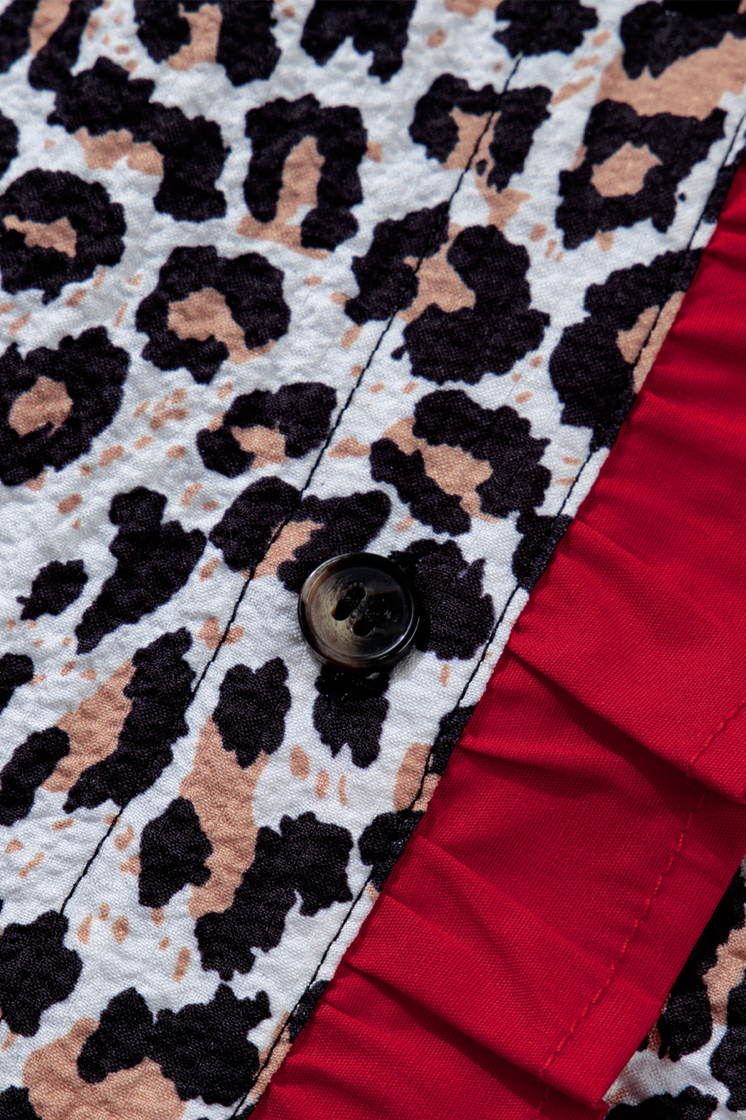 Khaki Contrast Frilled V Neck Trimmed Leopard Shirt