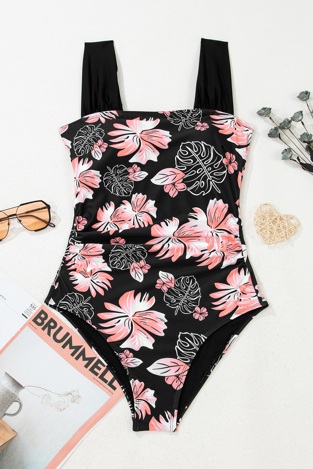 Black Square Neck Ruched Tommy Control One Piece Swimsuit