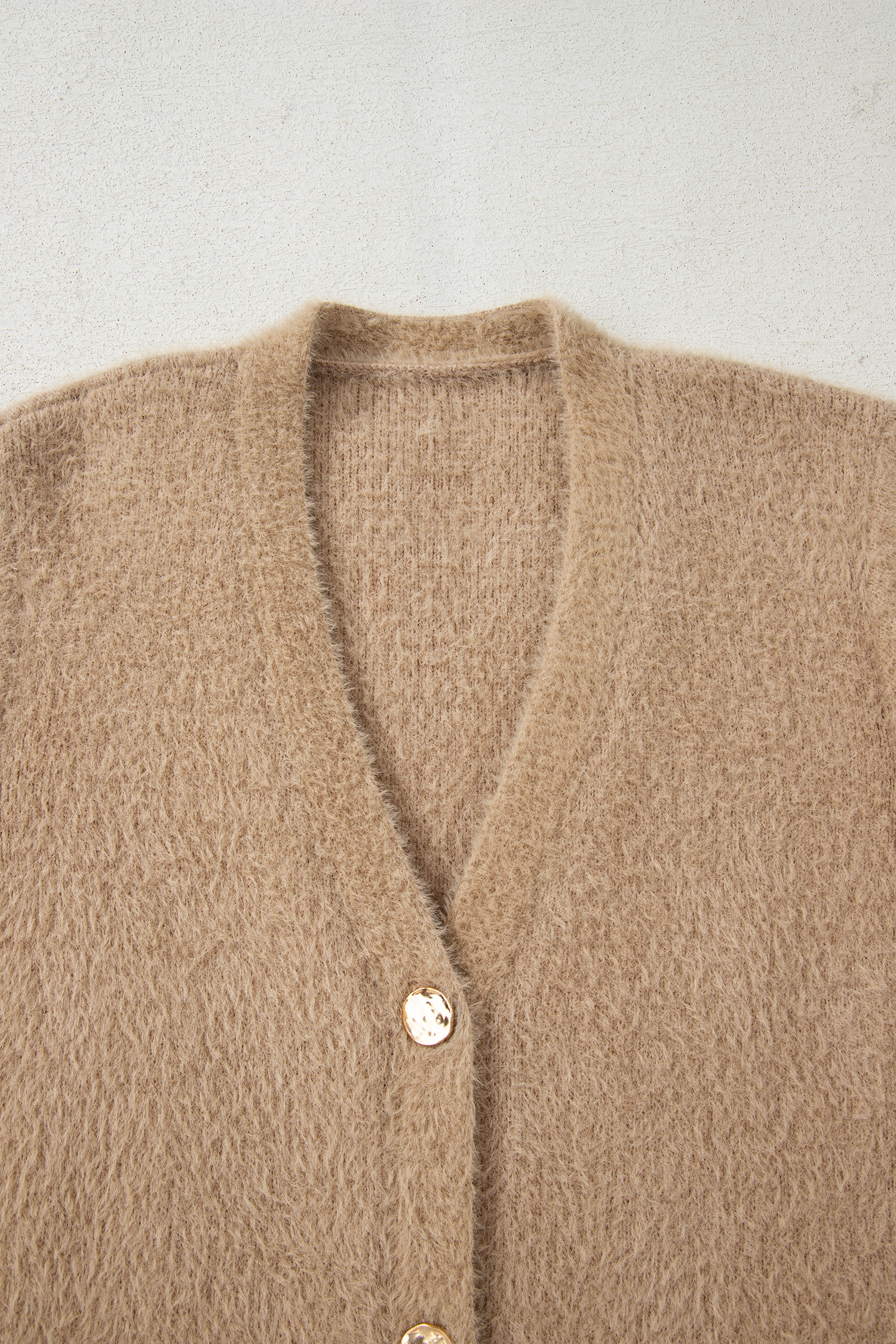 White Fuzzy Buttoned Front Midi Solid Cardigan