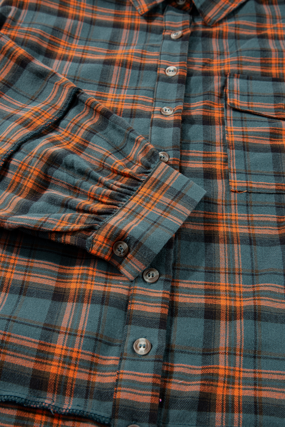 Red Plaid Long Sleeeve Side Split Distressed Hem Shirt