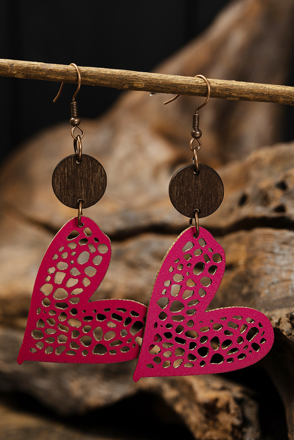 Light Pink Valentine Hollow-out Love Heart Dangle Earrings