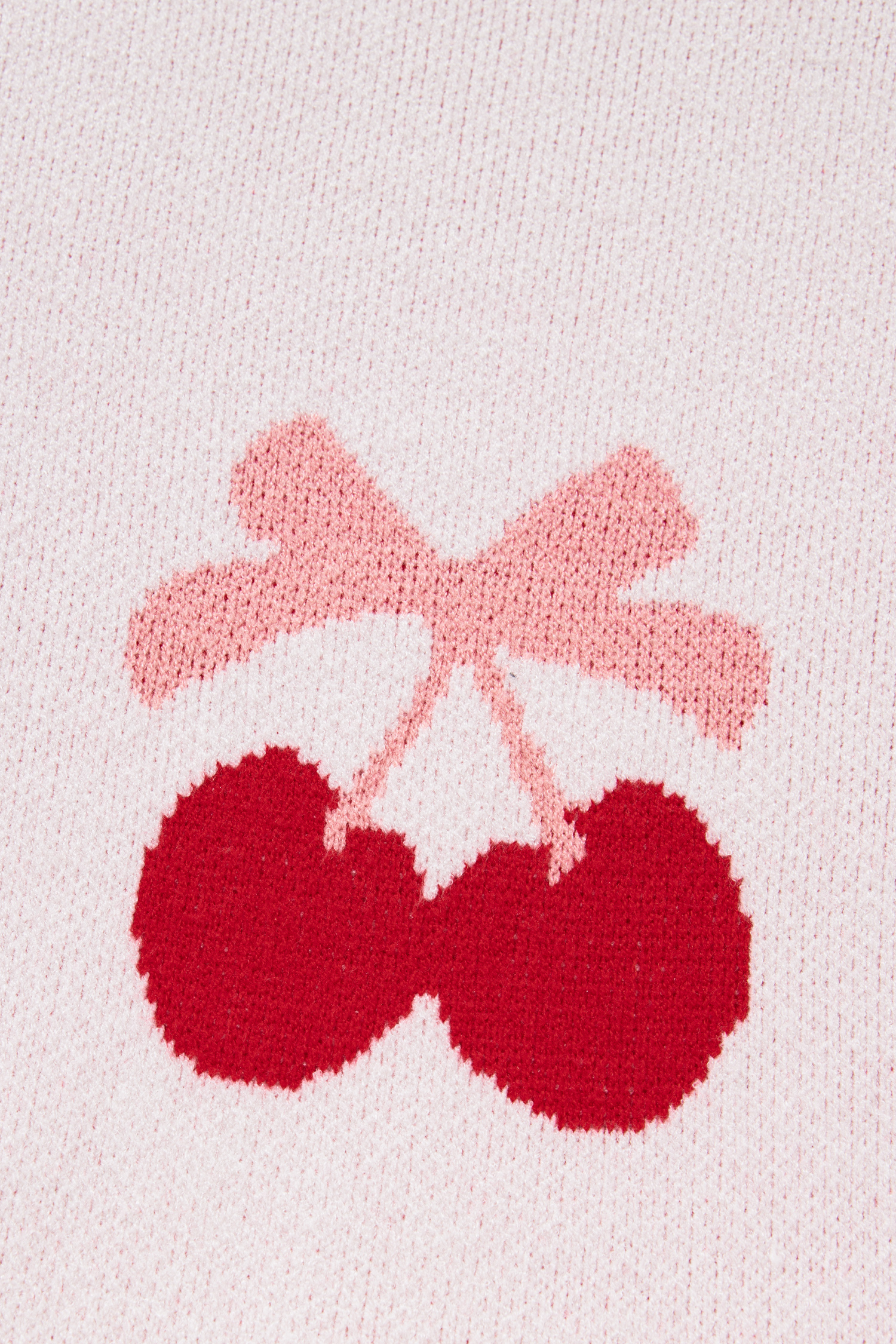 White Cherry Pattern Drop Shoulder Sweater