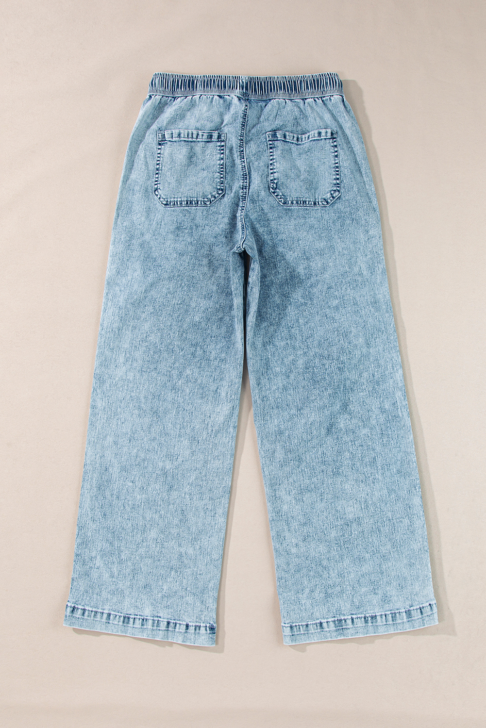 Myosotis Mineral Wash Drawstring Elastic Waistband Loose Straight Denim Pants