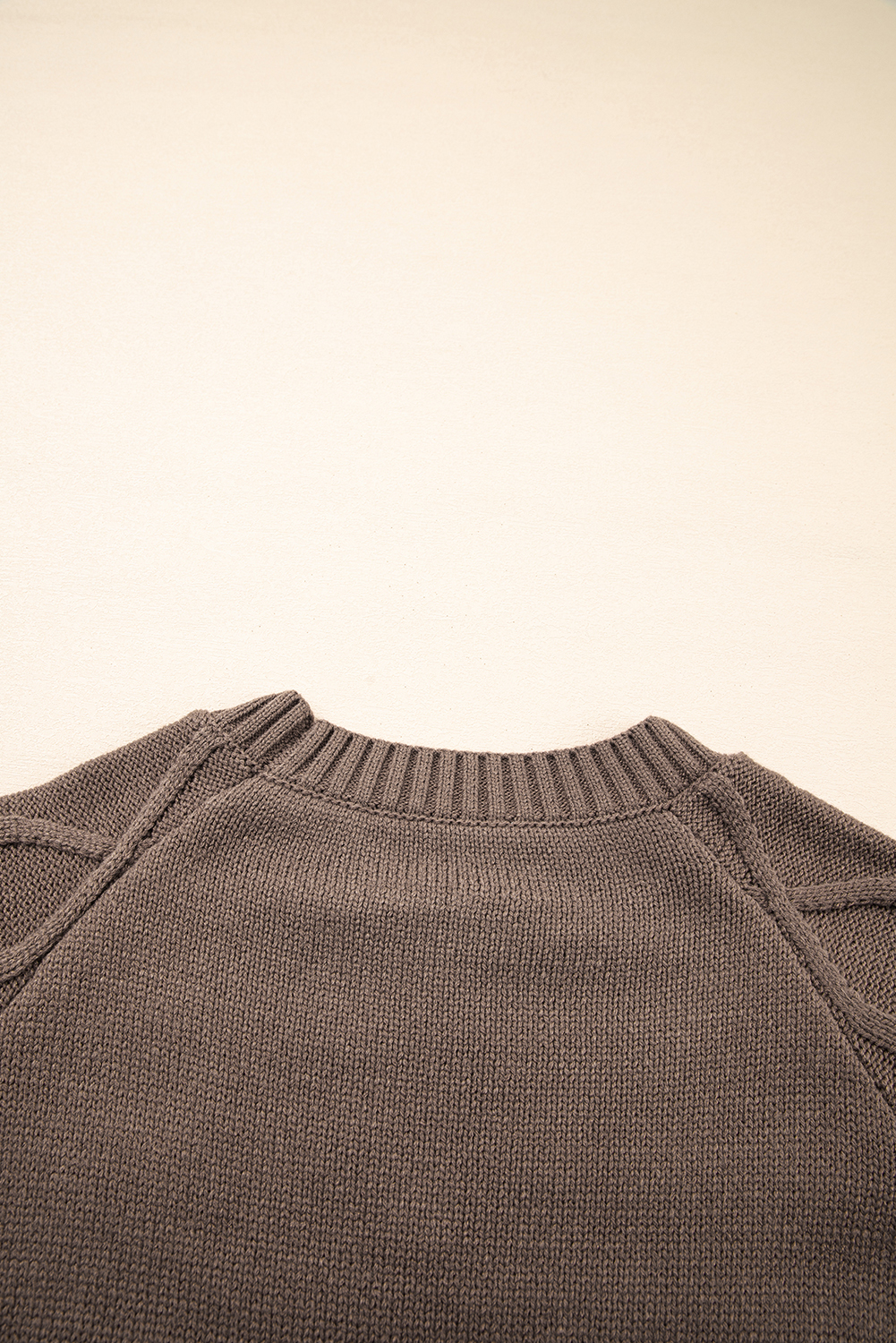 Light French Beige Western Geometric Patterned Crew Neck Knitted Sweater