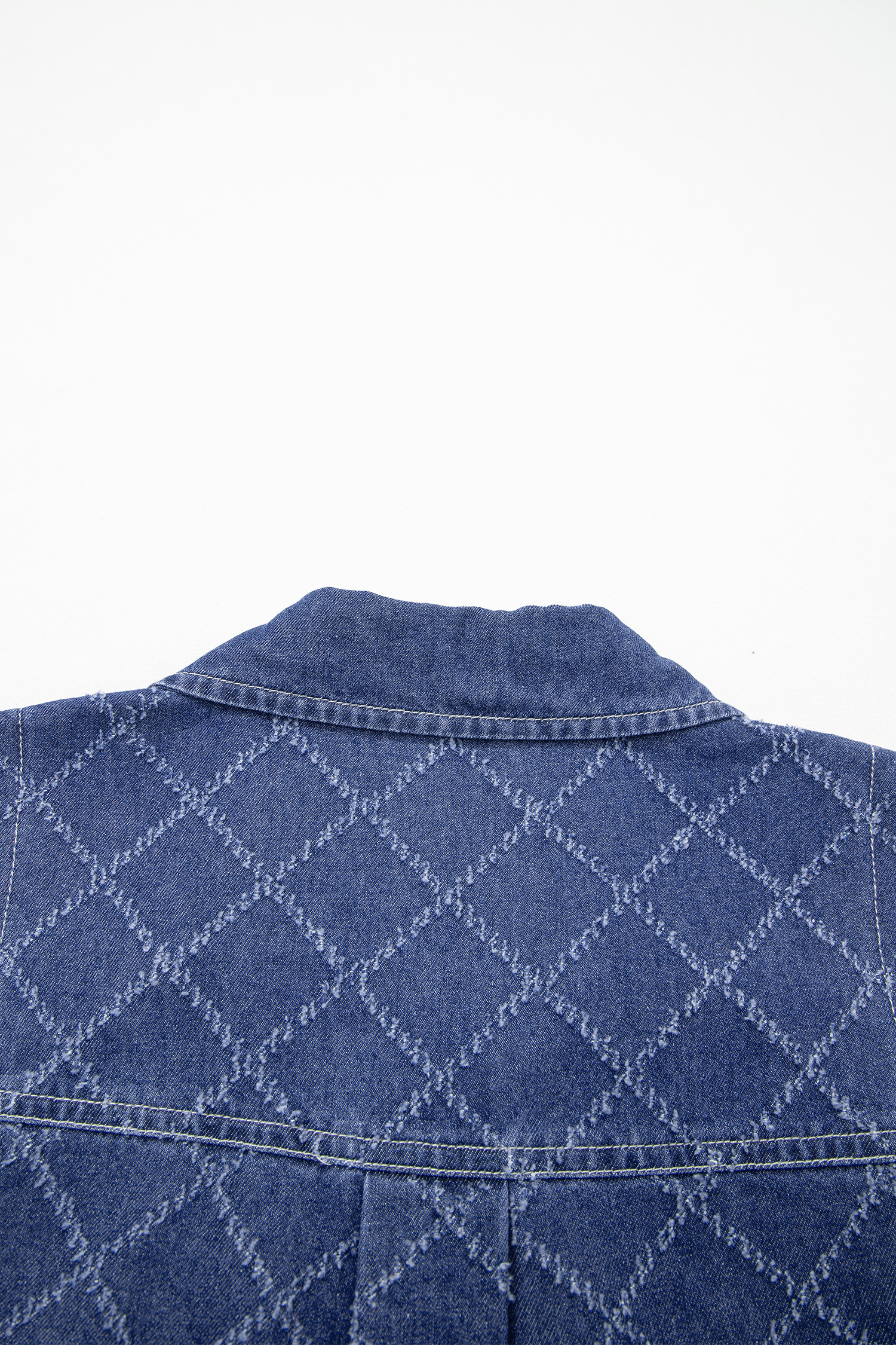 Sail Blue Rhombus Textured Collar Buttoned V Neck Denim Sleeveless Mini Dress
