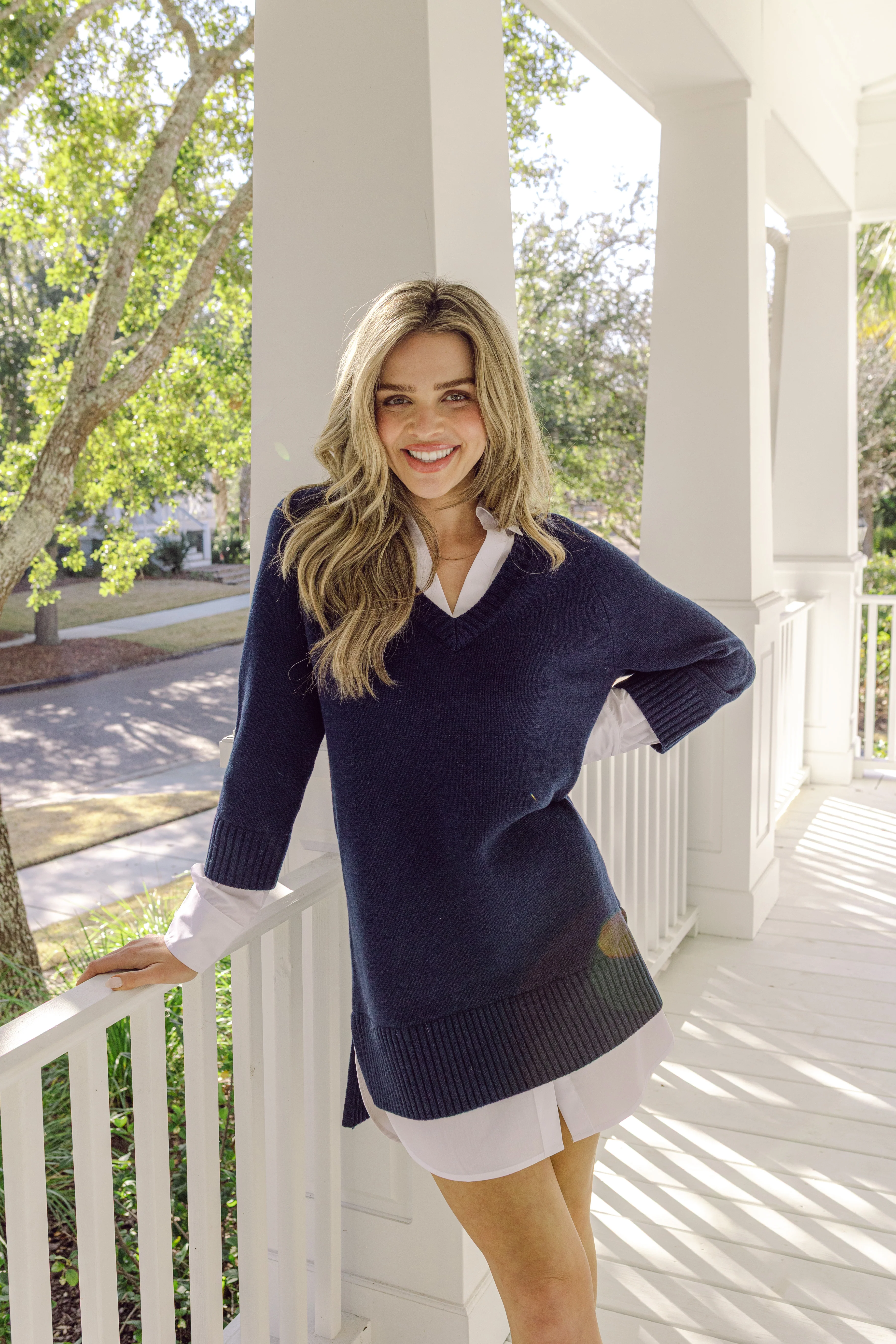 Navy Collared Shirt Combo Mini Dress - luftunsa