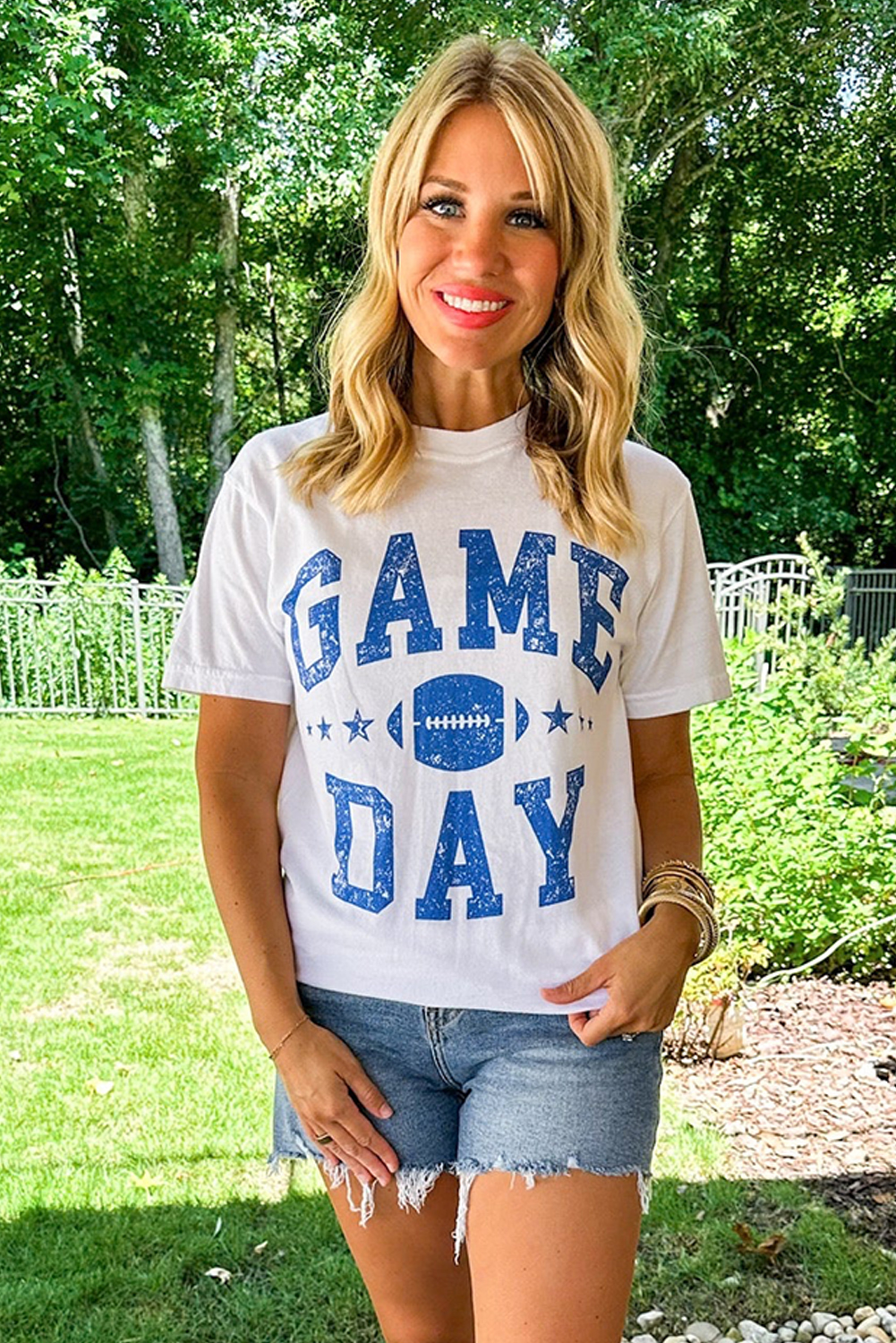 White GAME DAY Rugby Football Graphic Crewneck T Shirt