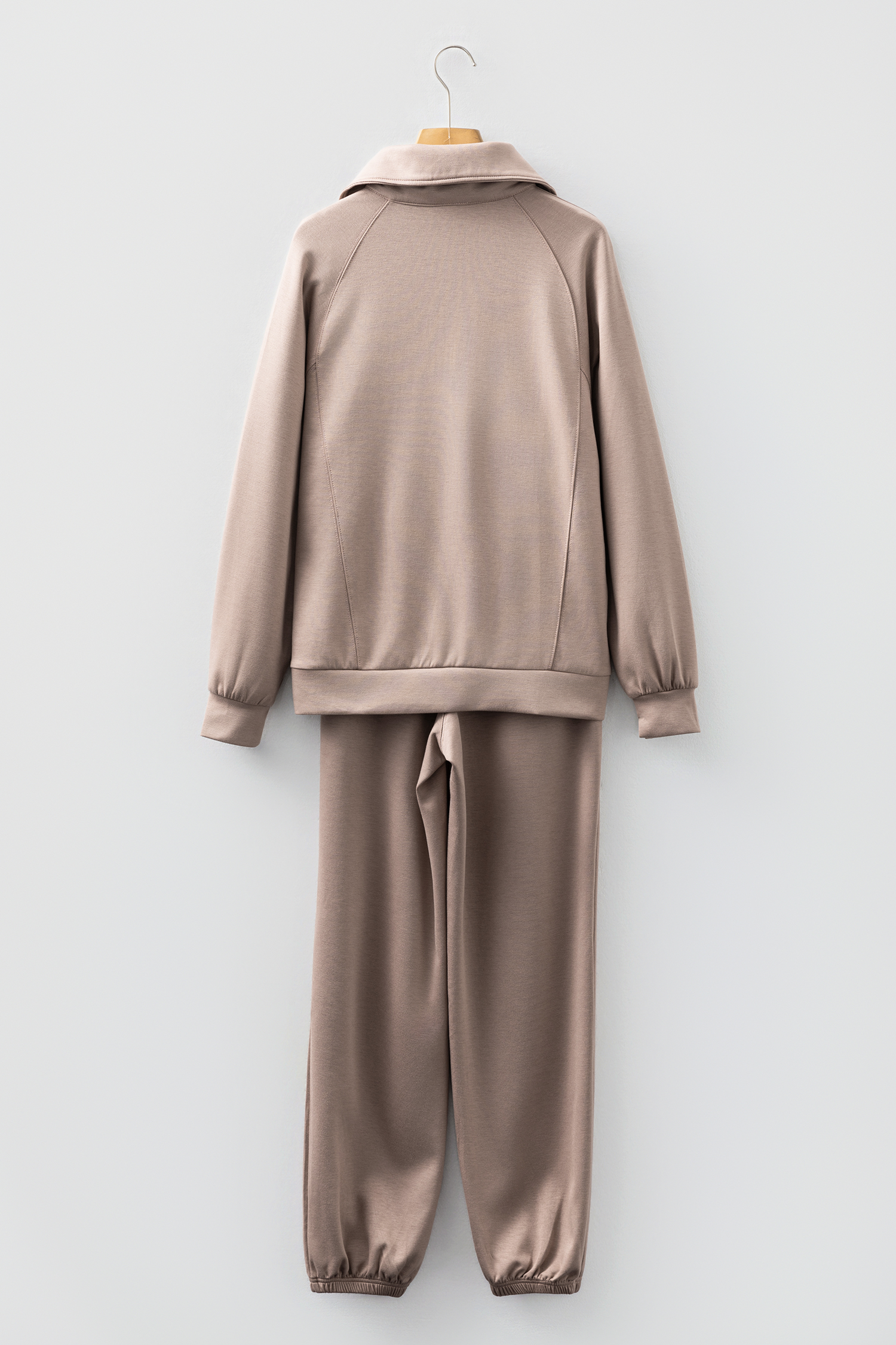 Black Zip Collar Long Sleeve Top Drawstring Pants Set