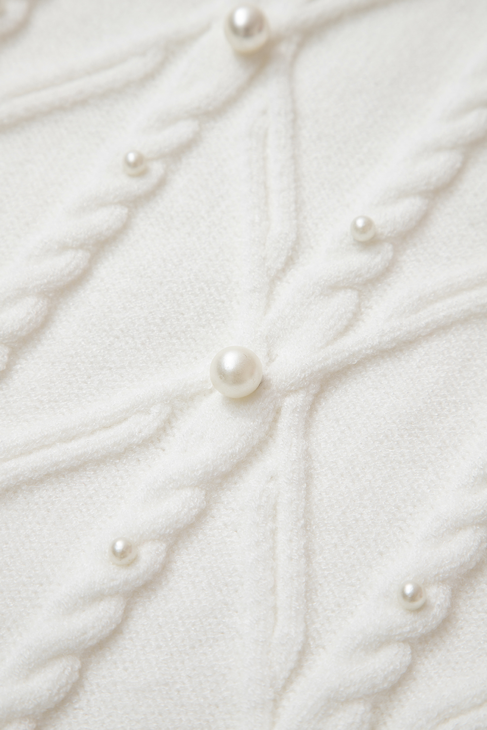 White Pearled High Neck Textured Knit Sweater Vest