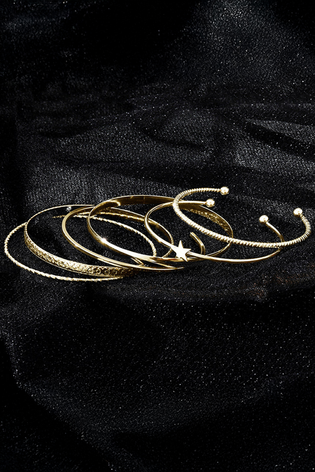 Gold Star Decor Plated Alloy 6pcs Bangle Bracelet