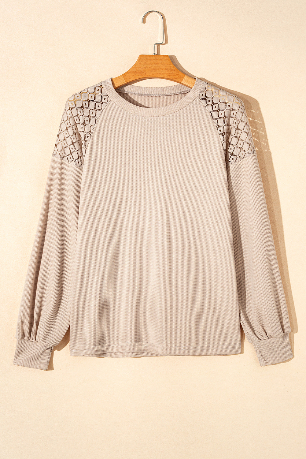White Lace Long Sleeve Textured Pullover