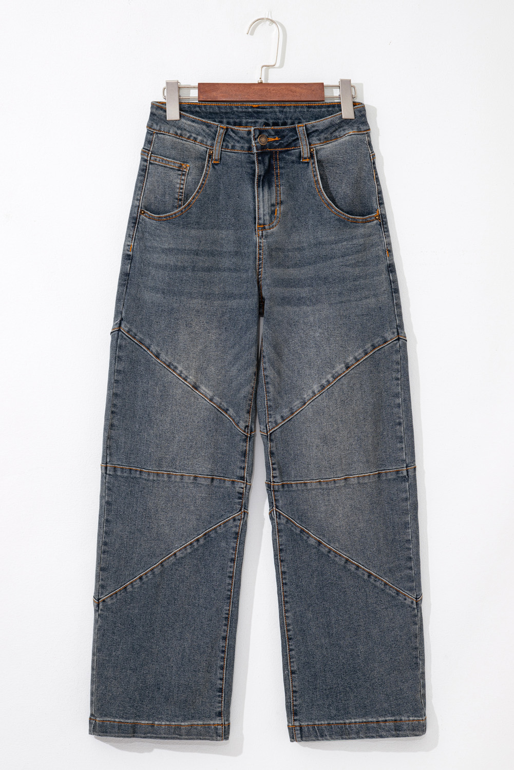 Sail Blue Exposed Stitching Loose Straight High Waist Jeans