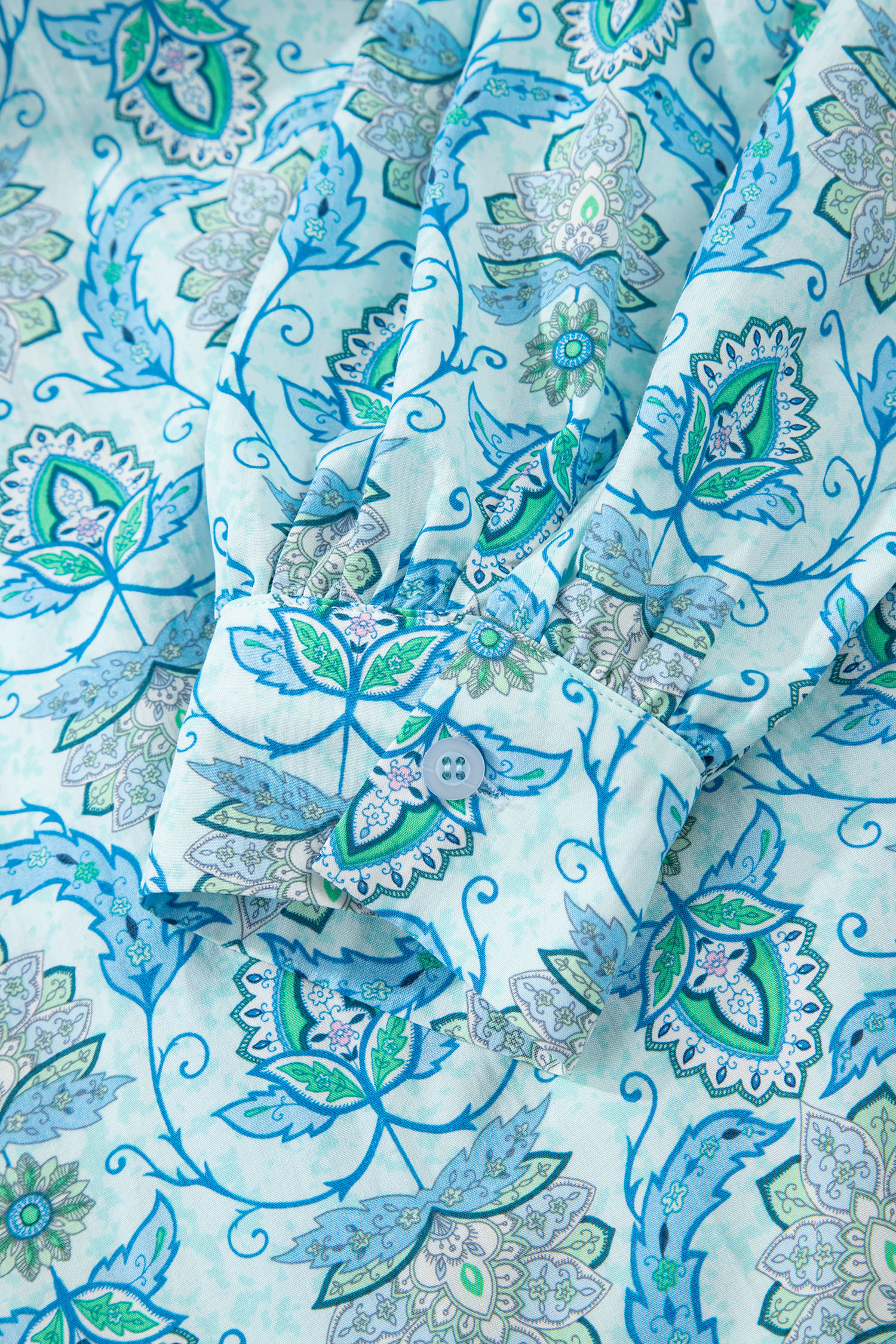 Sky Blue Paisley Print Puff Sleeve Loose Shirt