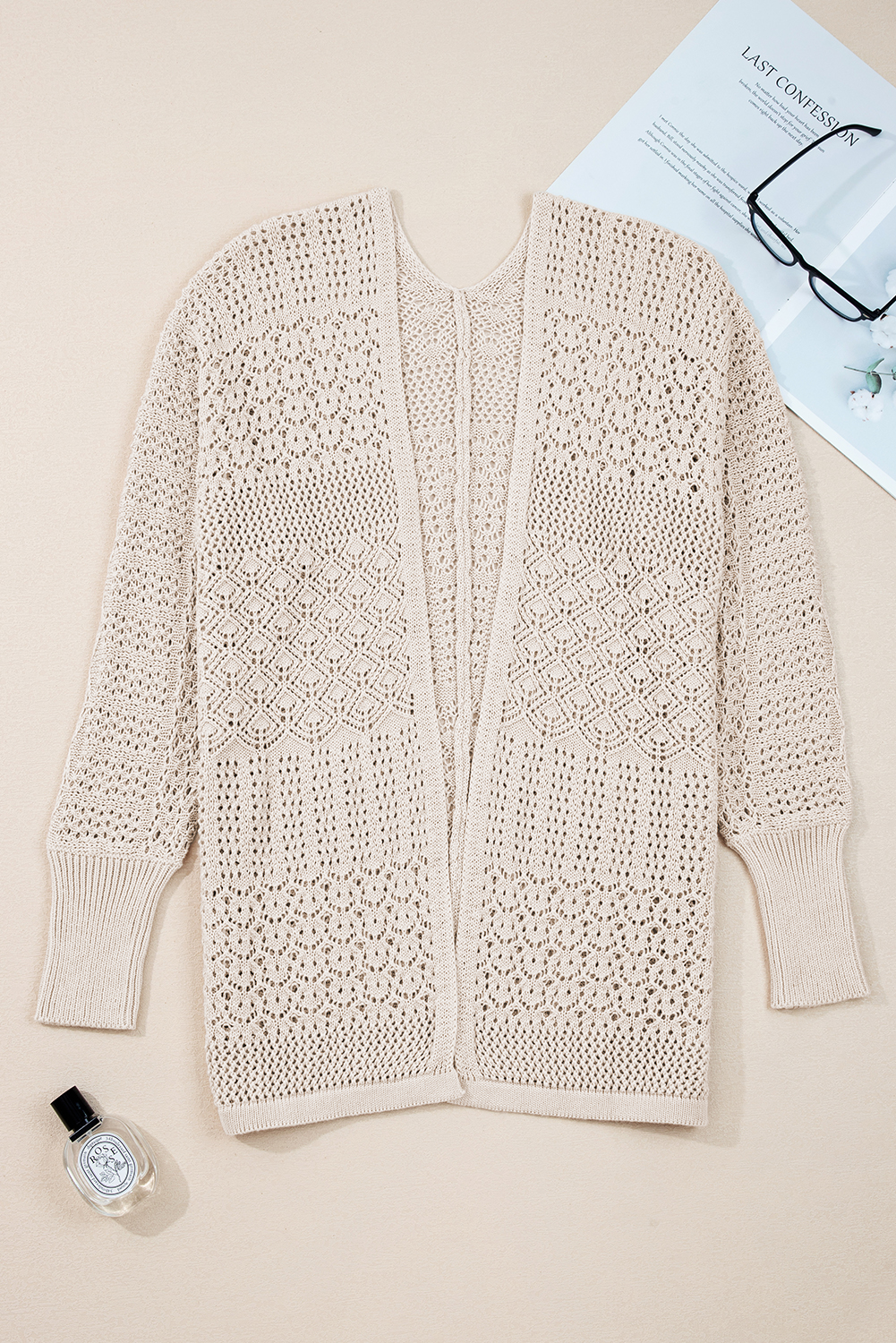 Redwood Burl Mixed Pattern Knitted Open Front Plus Cardigan