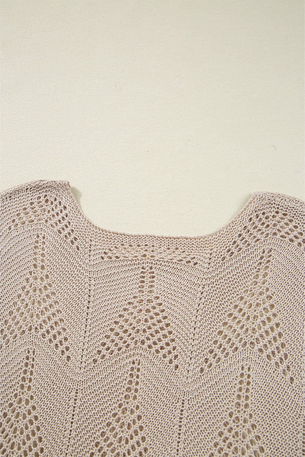 Navy Blue Hollow Out Knit 7/8 Sleeve Casual Sweater