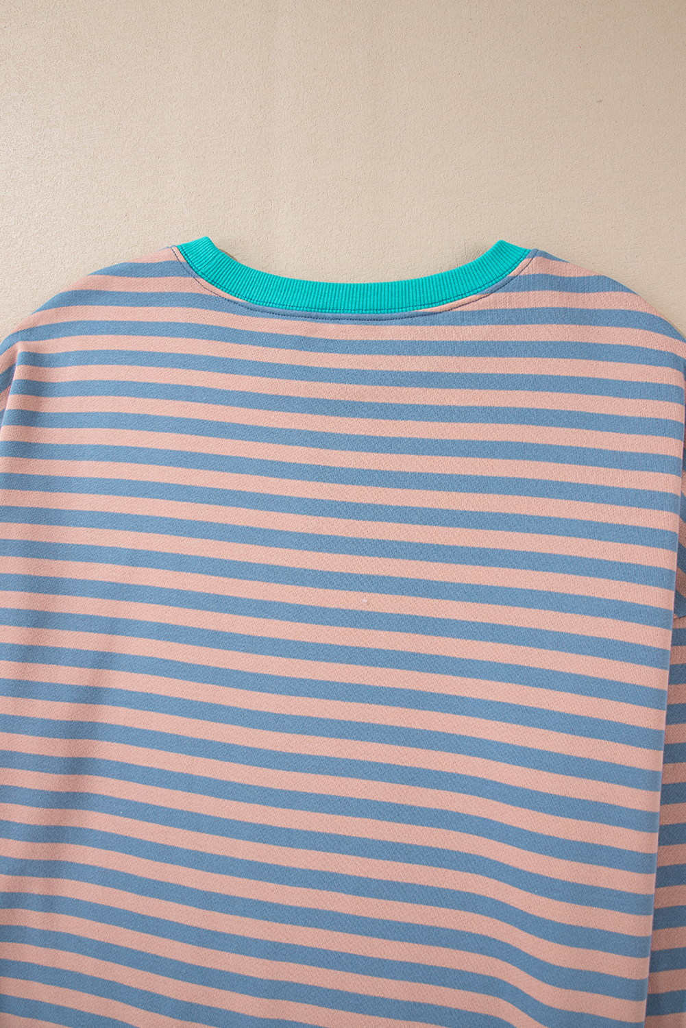 Red Stripe Contrast Ribbed Trim Crossed Stitch Drop Shoulder Sweatshirt