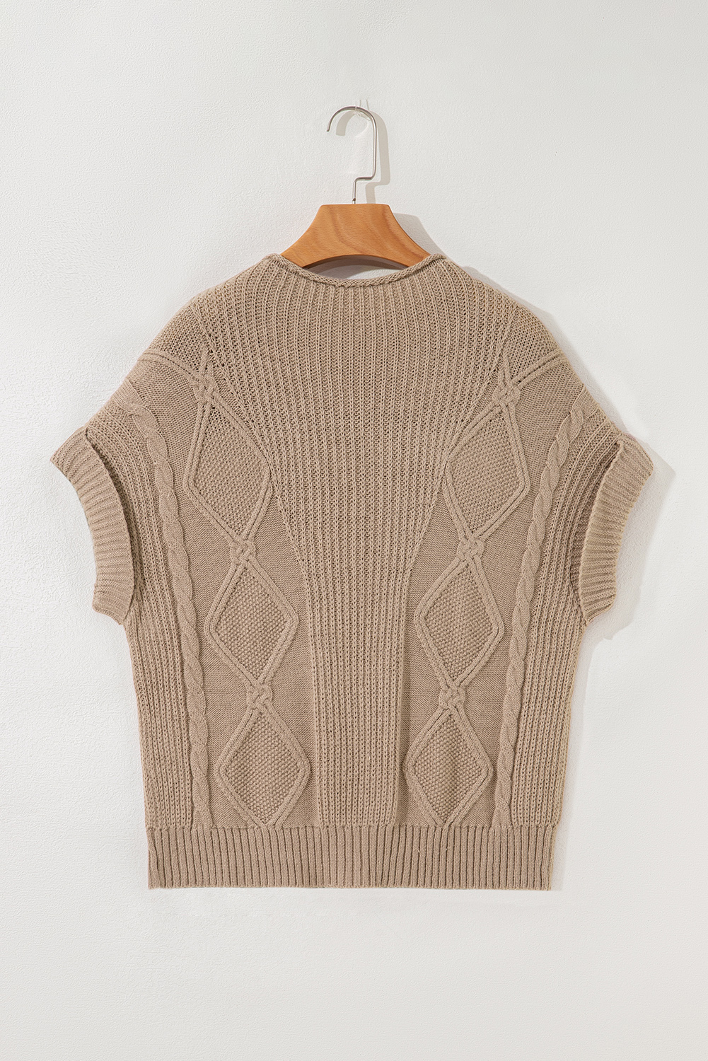 Smoke Gray Textured Knit High Neck Sweater T Shirt