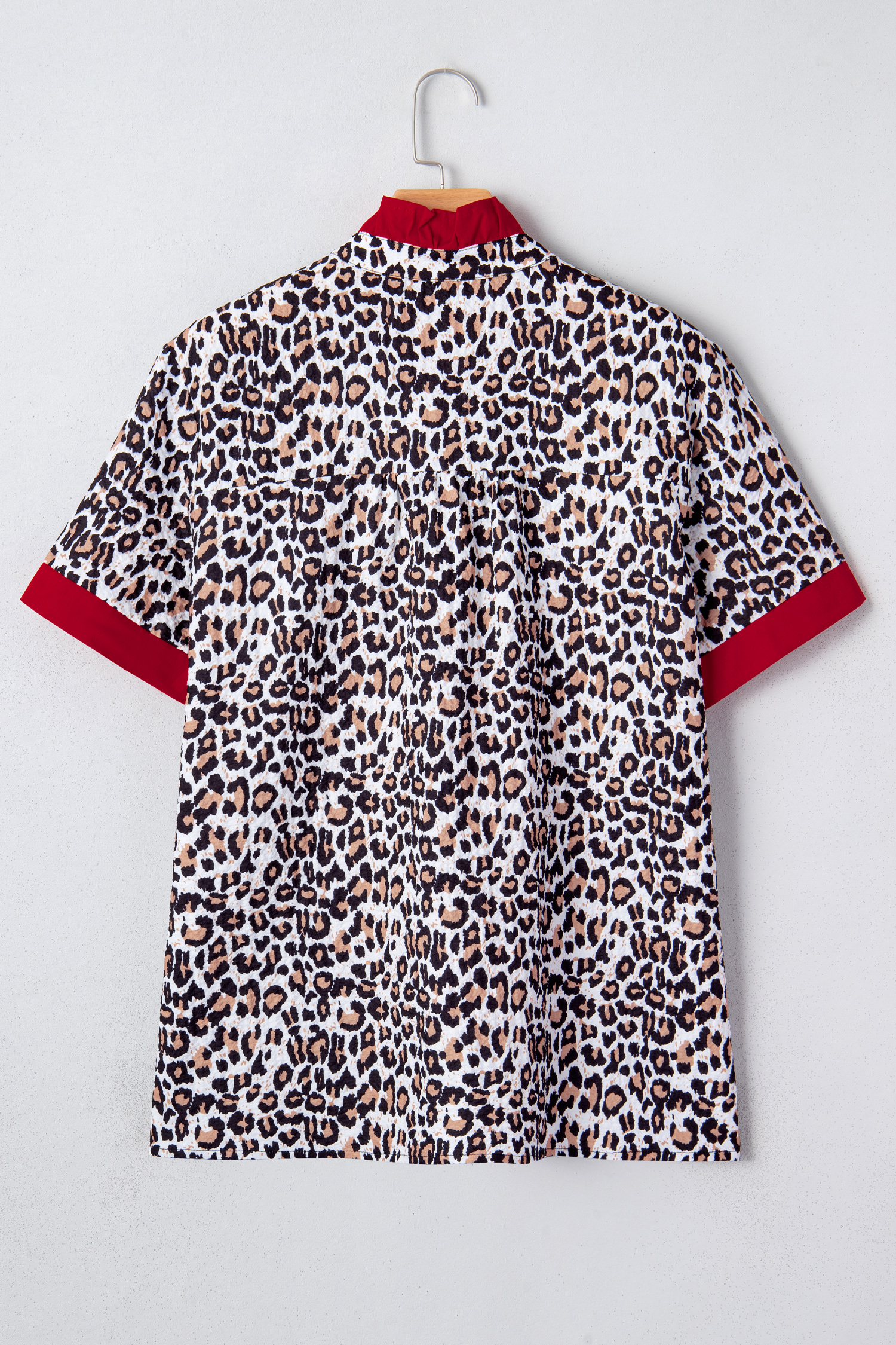 Khaki Contrast Frilled V Neck Trimmed Leopard Shirt
