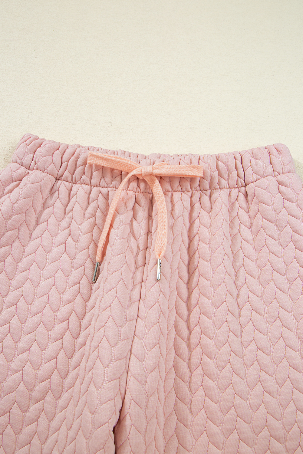 Delicacy Braided Texture Ruffle Hem Top Drawstring Loose Pants Set