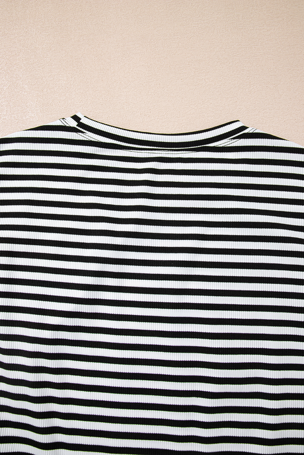 Sky Blue Stripe Ribbed Cap Sleeve Round Neck T Shirt