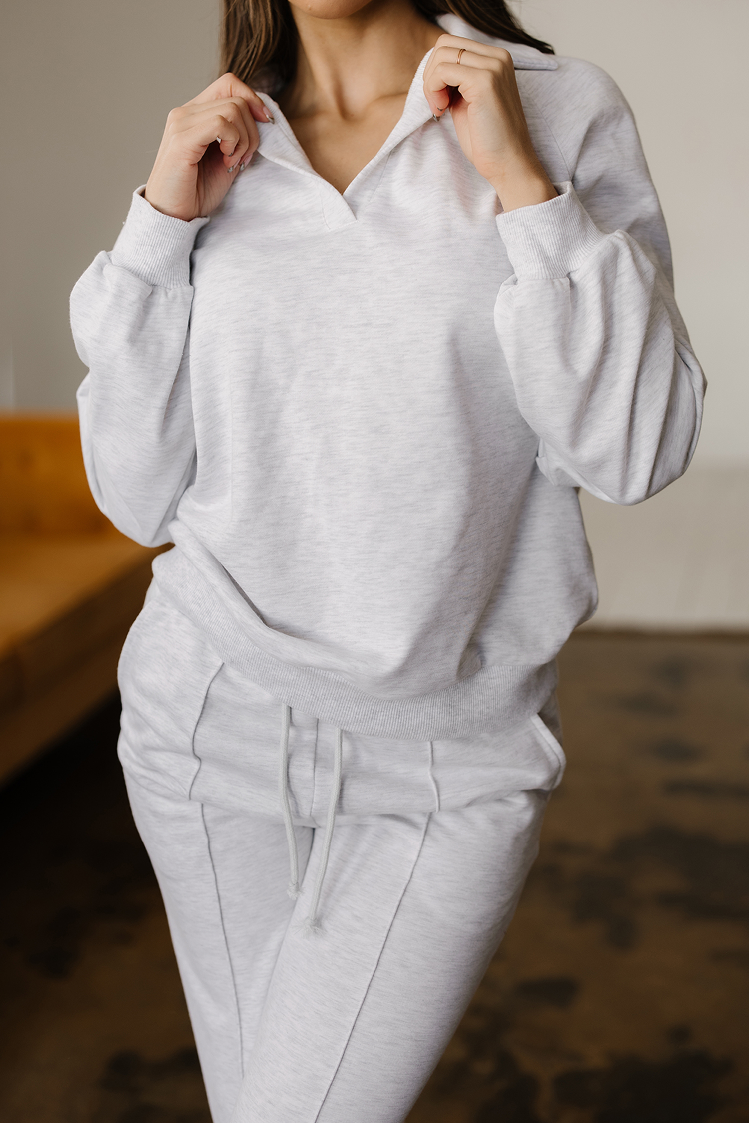 Light Grey Polo Tee Casual Pant Set