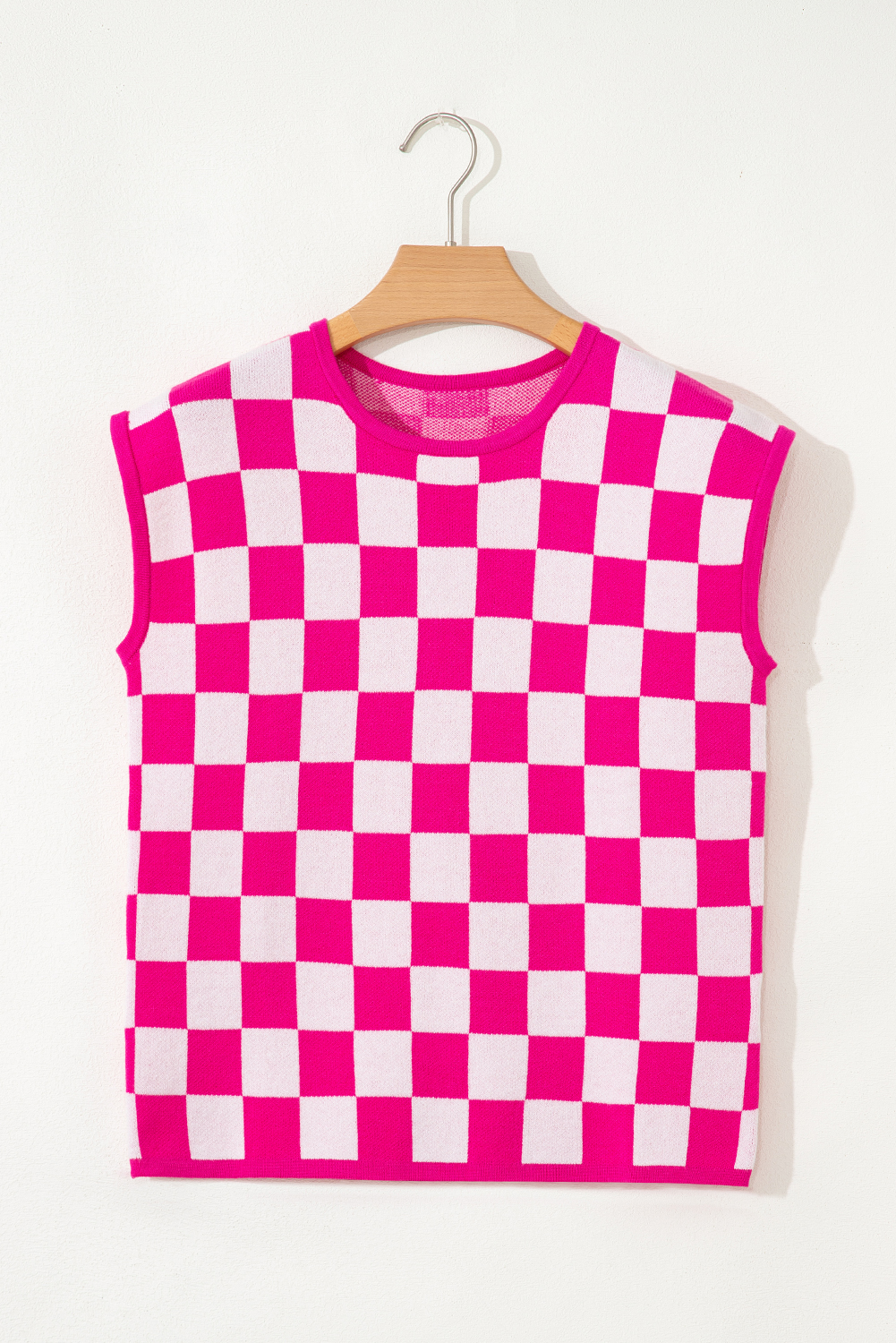 Rose Check Pattern Cap Sleeve Knitted Sweater