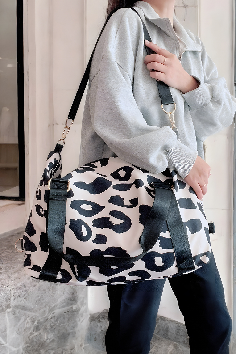 Bright Pink Leopard Print Large Travel Bag