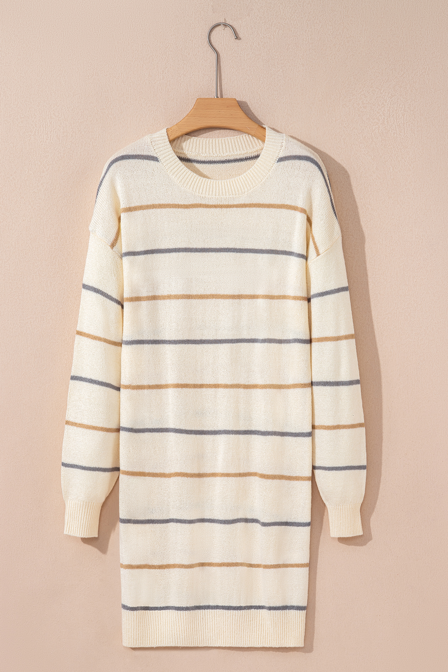 Multicolour Striped Buttoned Front V Neck Drop Shoulder Cardigan Sweater