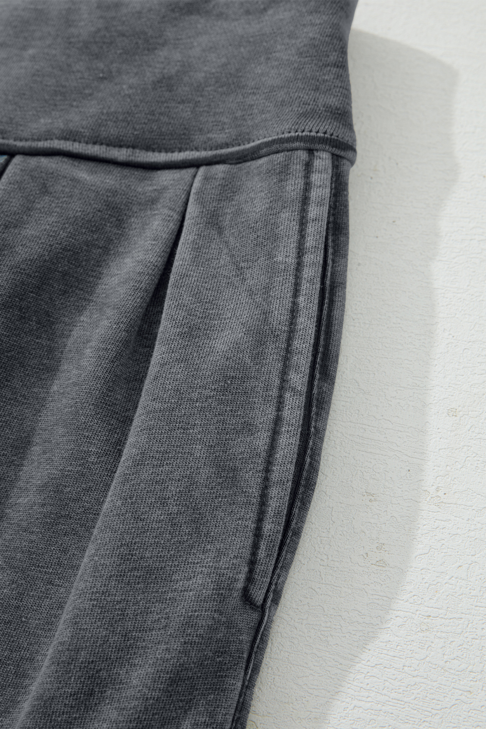 Medium Grey Mineral Wash Jogger Style High Waist Casual Pants