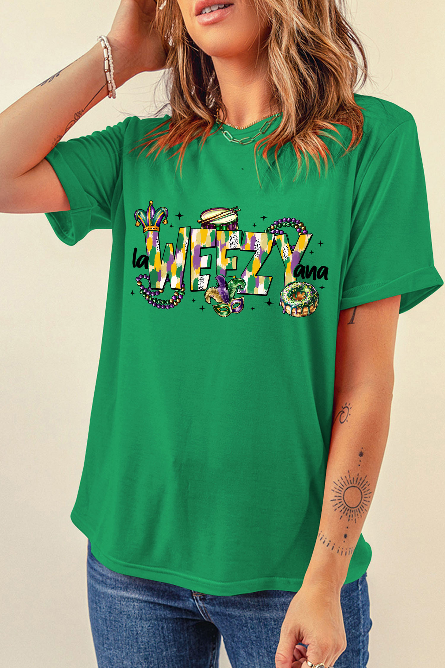 Bright Green Glitter Mardi Gras Mask Graphic T Shirt