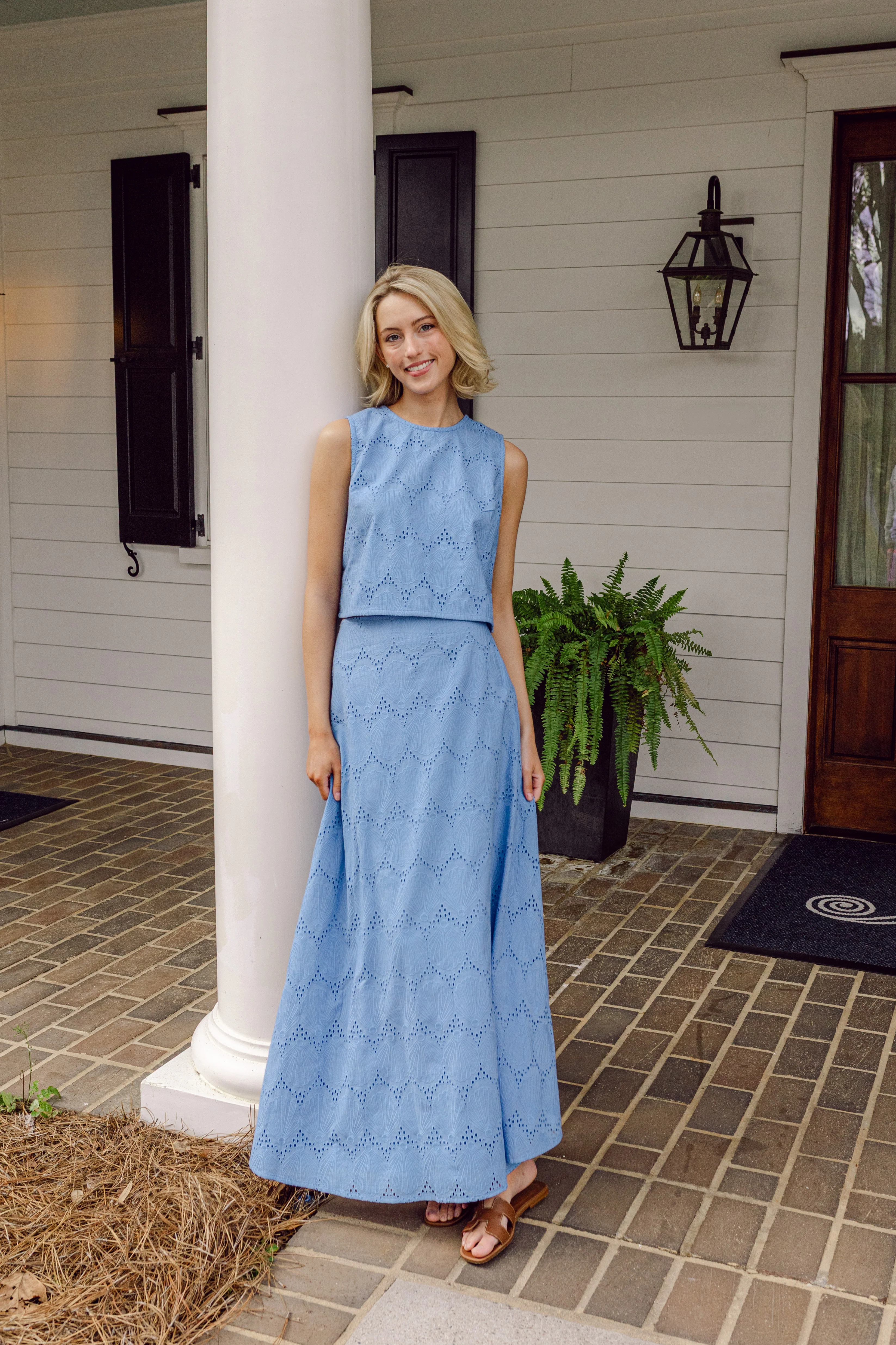 Blue Shell Eyelet Maxi Skirt Set - luftunsa