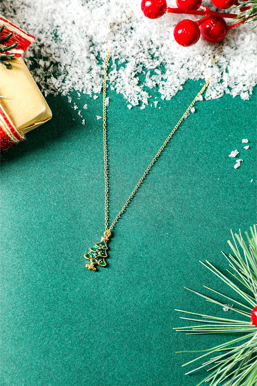 Gold Alloy Plated Chain Christmas Tree Pendant Necklace