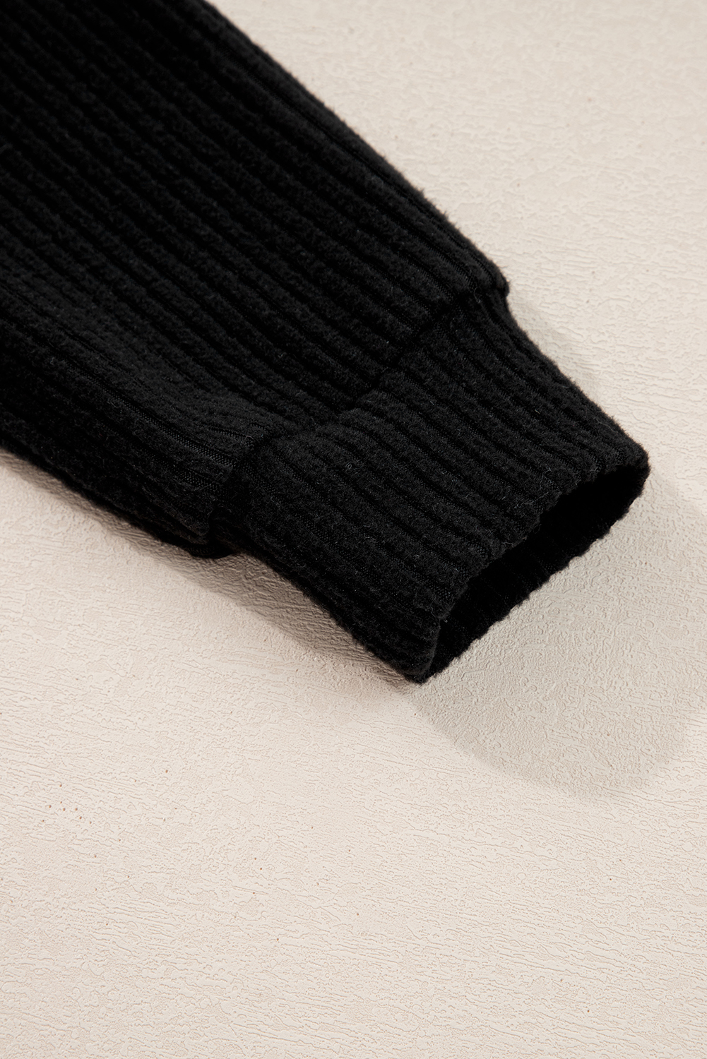 Black Ribbed Zip Stand Neck Drop Shoulder Pullover Bodycon Skirt 2pcs Set