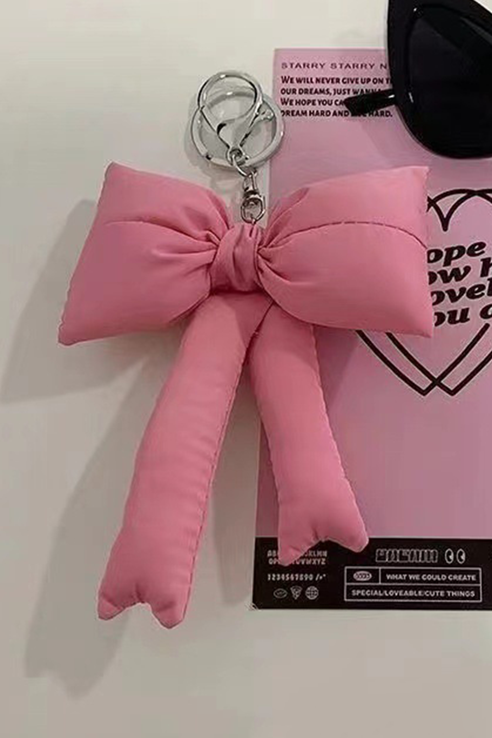Pink Gingham Puffer Bow Knot Bag Pendant Keychain
