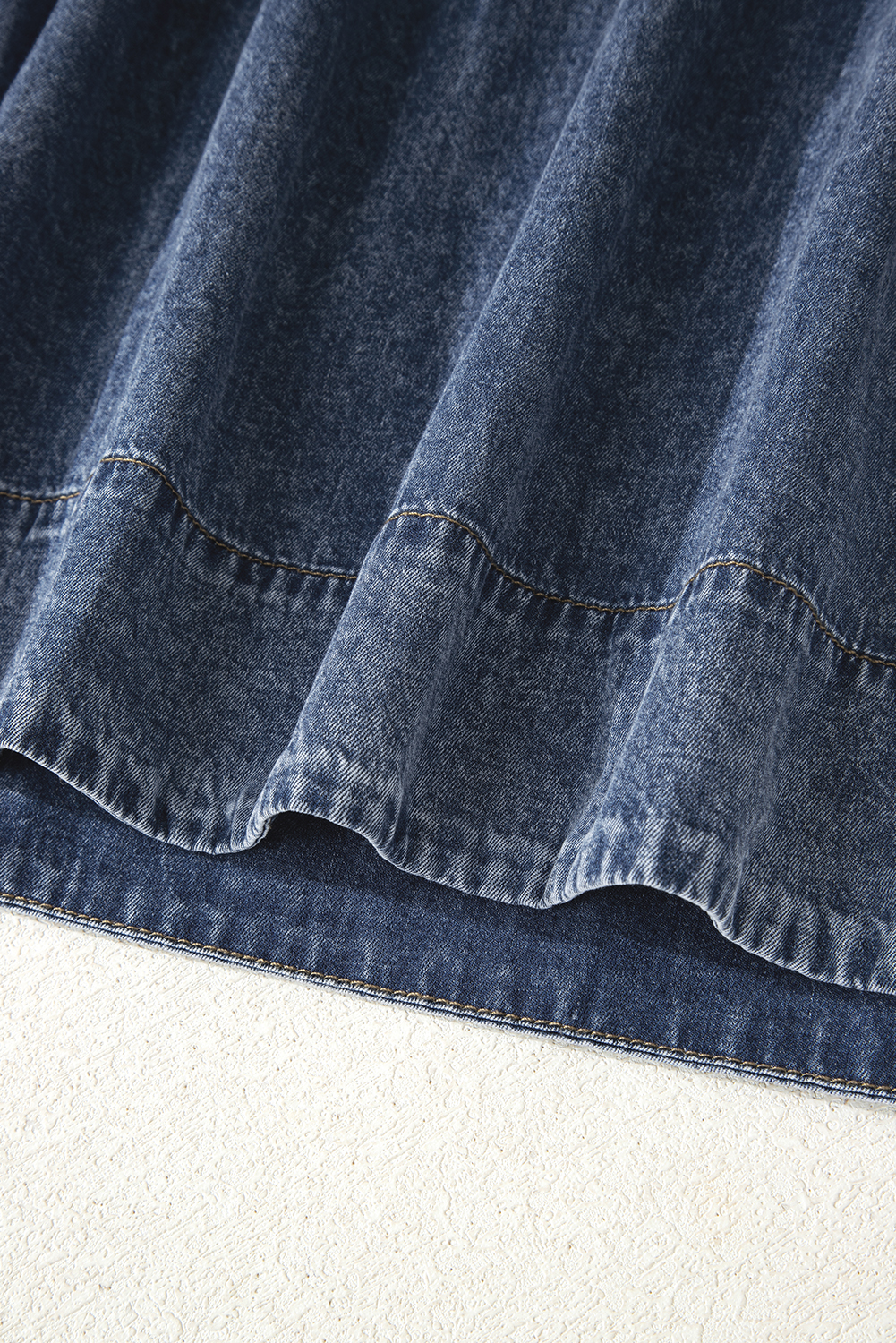 Sail Blue 3/4 Sleeve Tied V Neck Pleated Denim Mini Dress