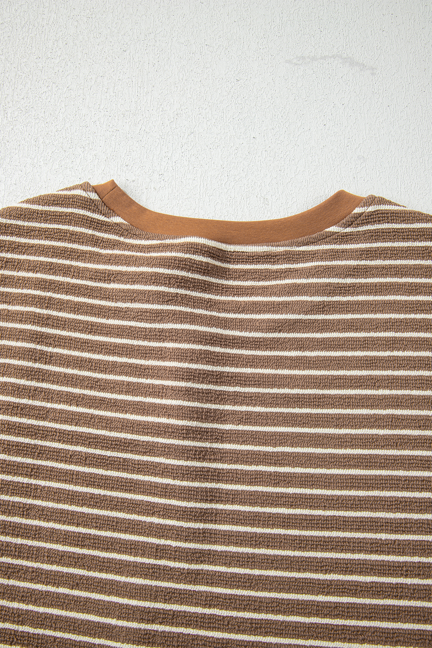 Khaki Stripe Crew Neck Tee Drawstring Waist Cropped Pants Set