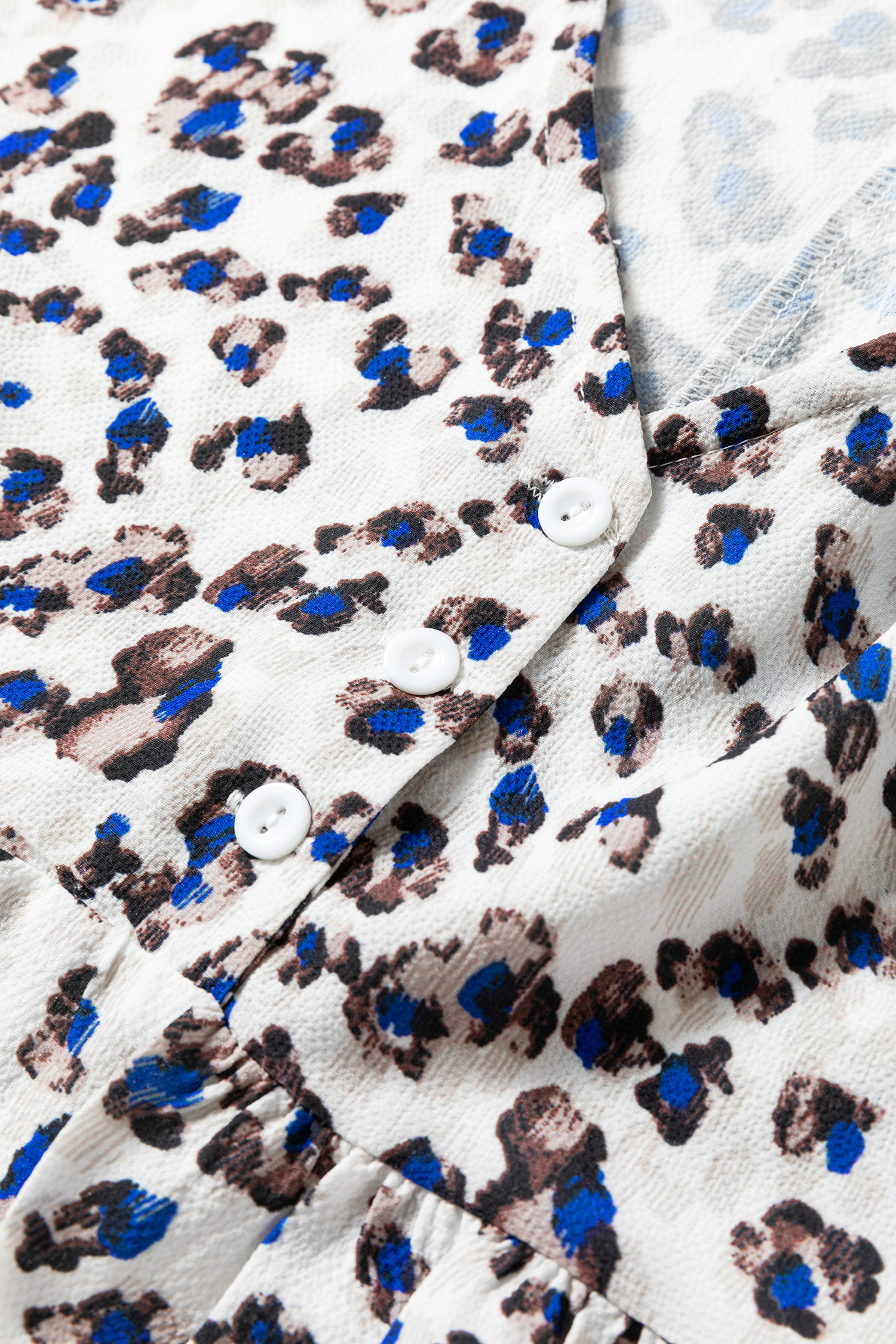 Multicolour Leopard Print V Neck Button Detail Long Sleeve Mini Dress