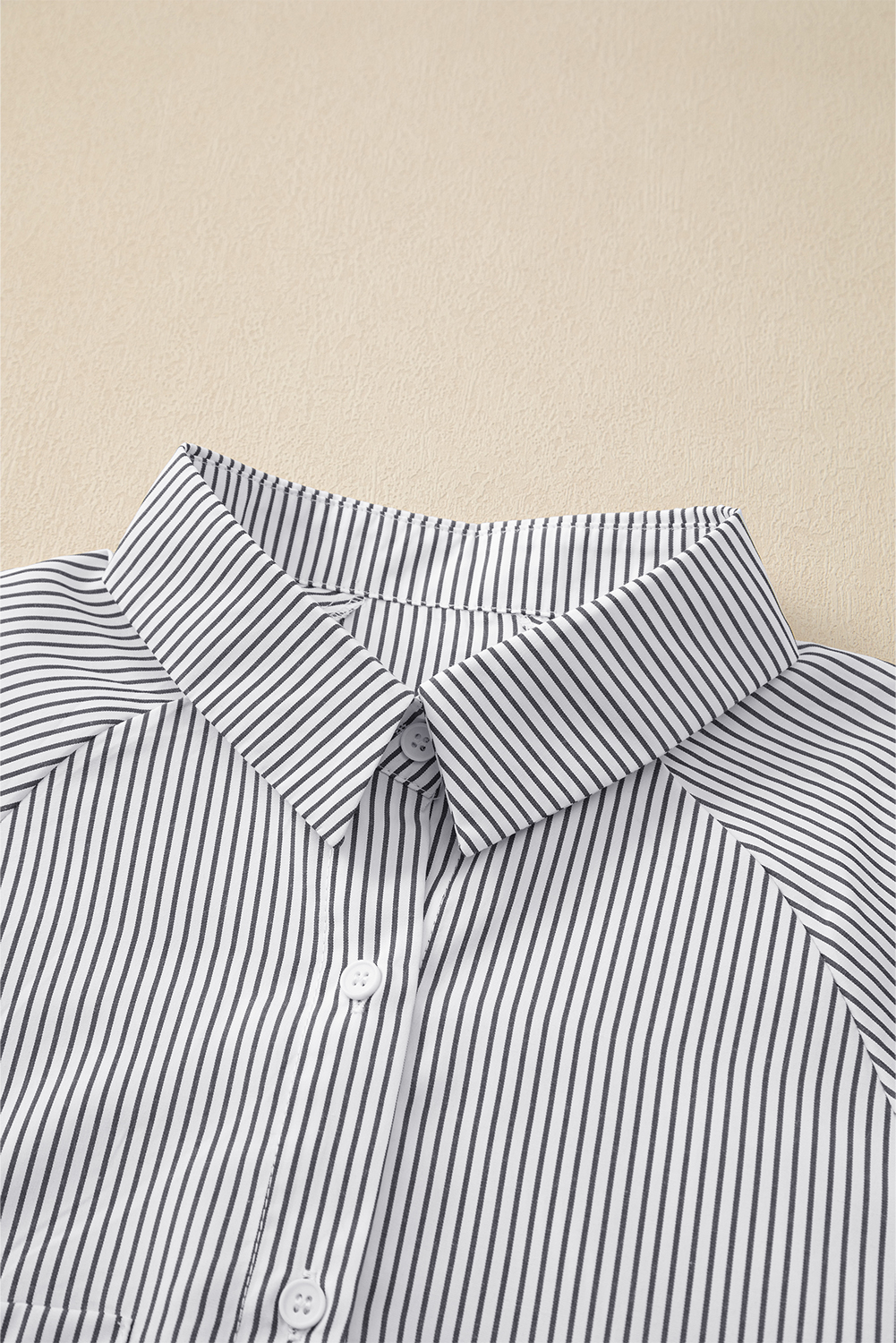 Red Stripe Smocked Cuffed Striped Boyfriend Shirt with Pocket
