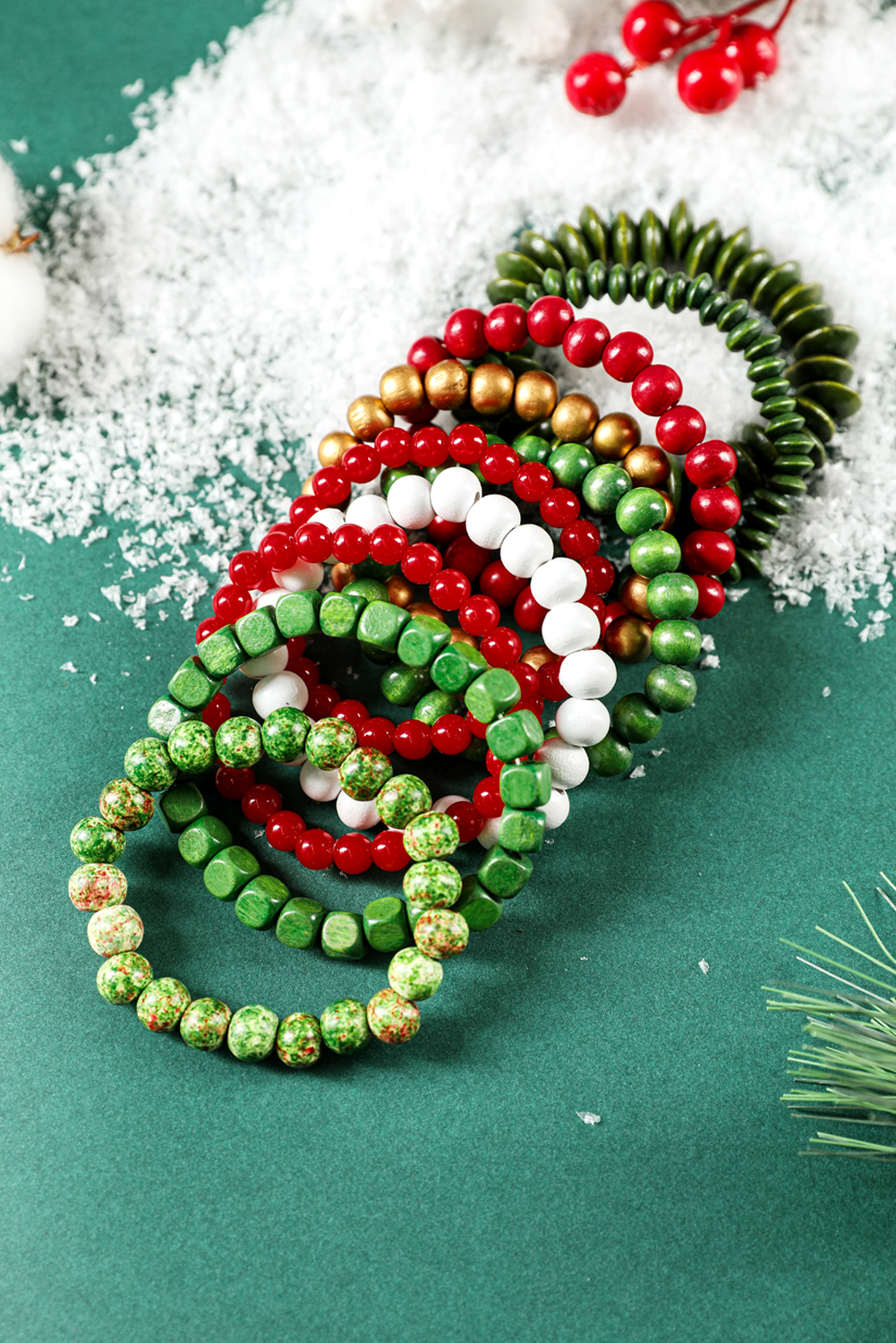 Fiery Red Christmas Mixed Color Stackable Bracelets 10pcs/Set