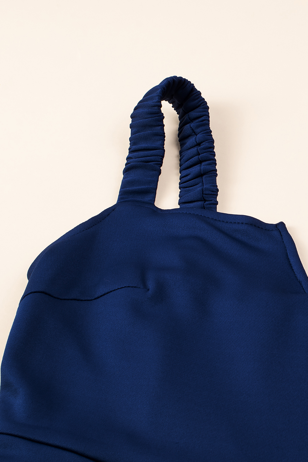 Blue Notched Neck Smocked Back Wide Leg Sleeveless Jumpsuit