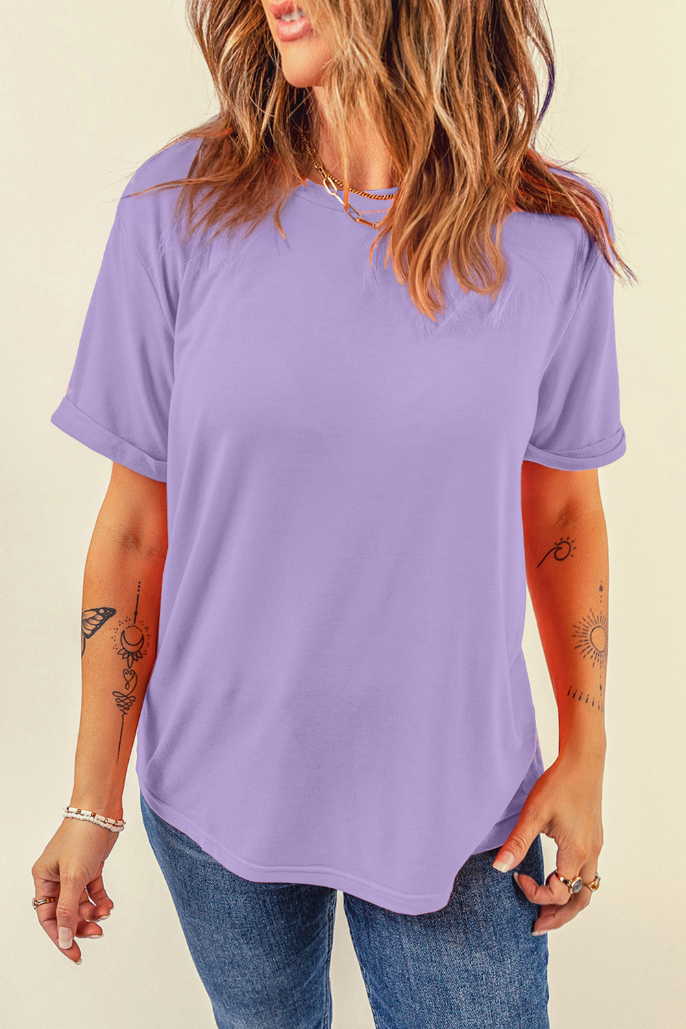 Khaki Casual Plain Crew Neck Tee