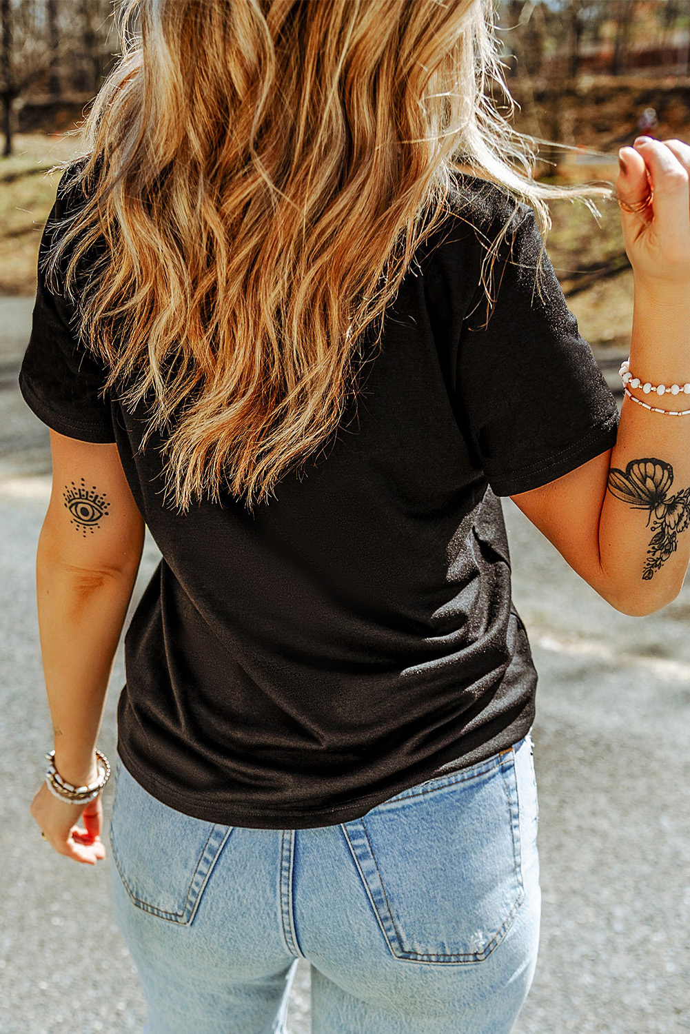 Black USA Flag Flower Graphic Drop Shoulder T Shirt