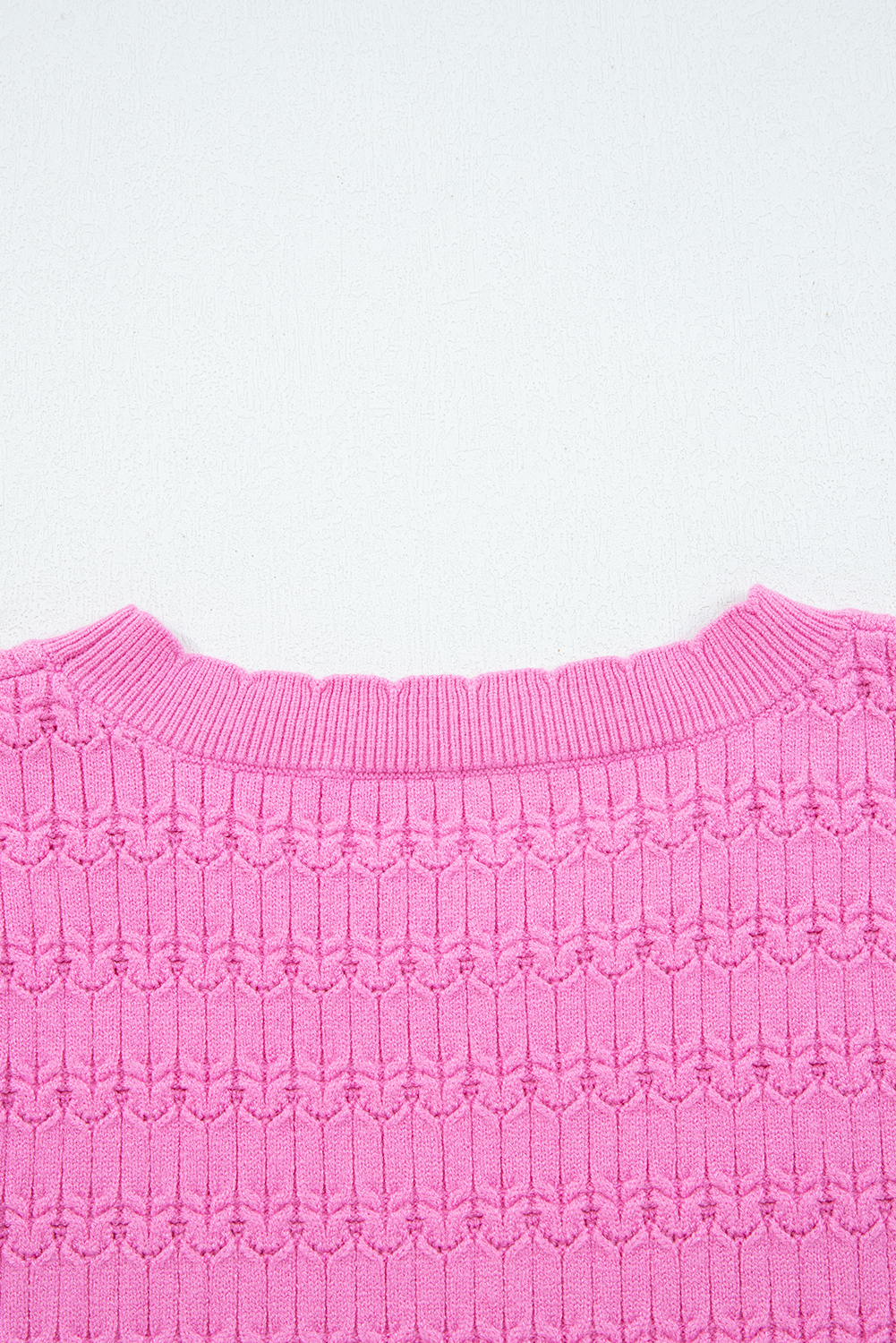 Fiery Red Trendy Pattern Knit Ribbed Cuffs Crew Neck Sweater