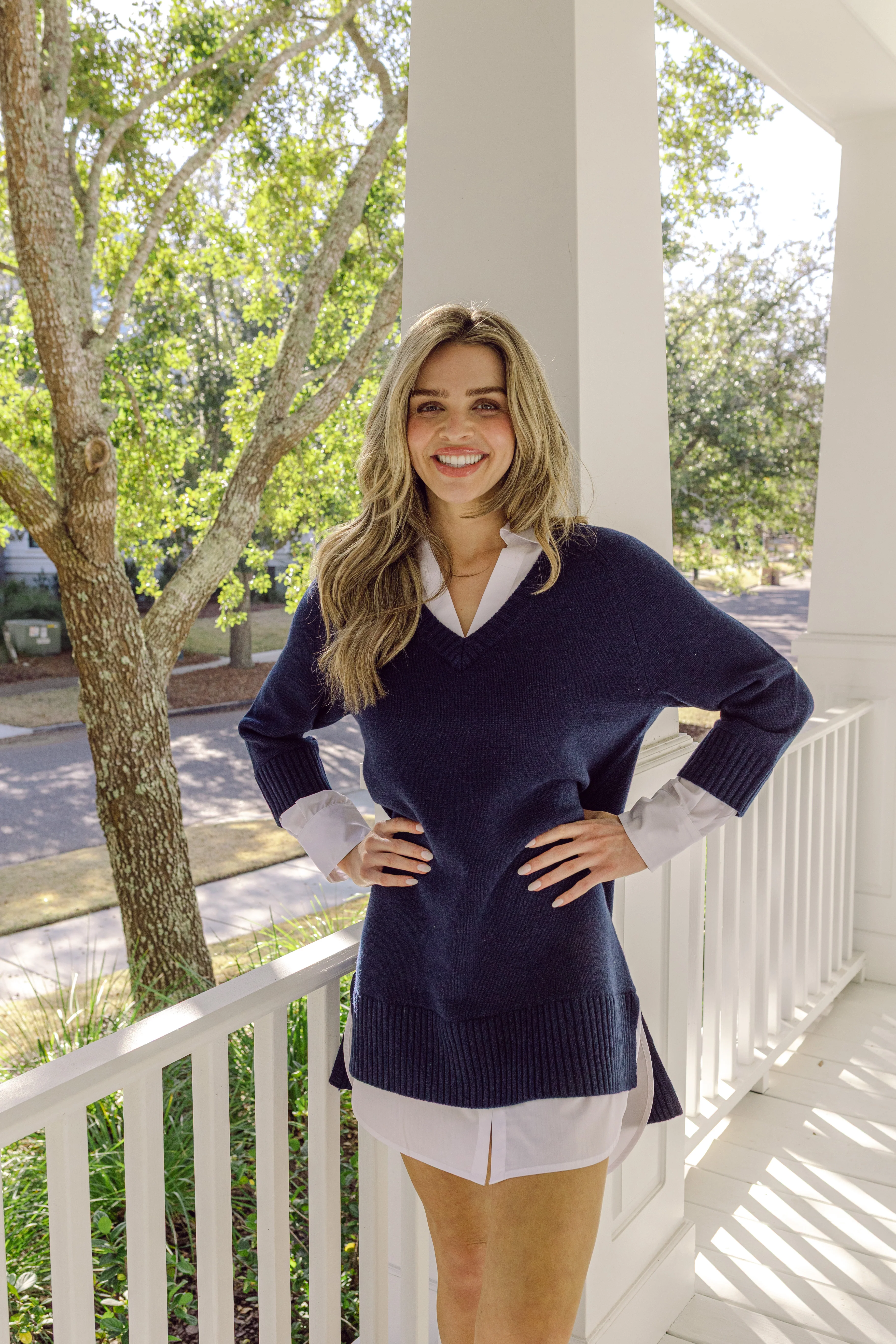 Navy Collared Shirt Combo Mini Dress - luftunsa