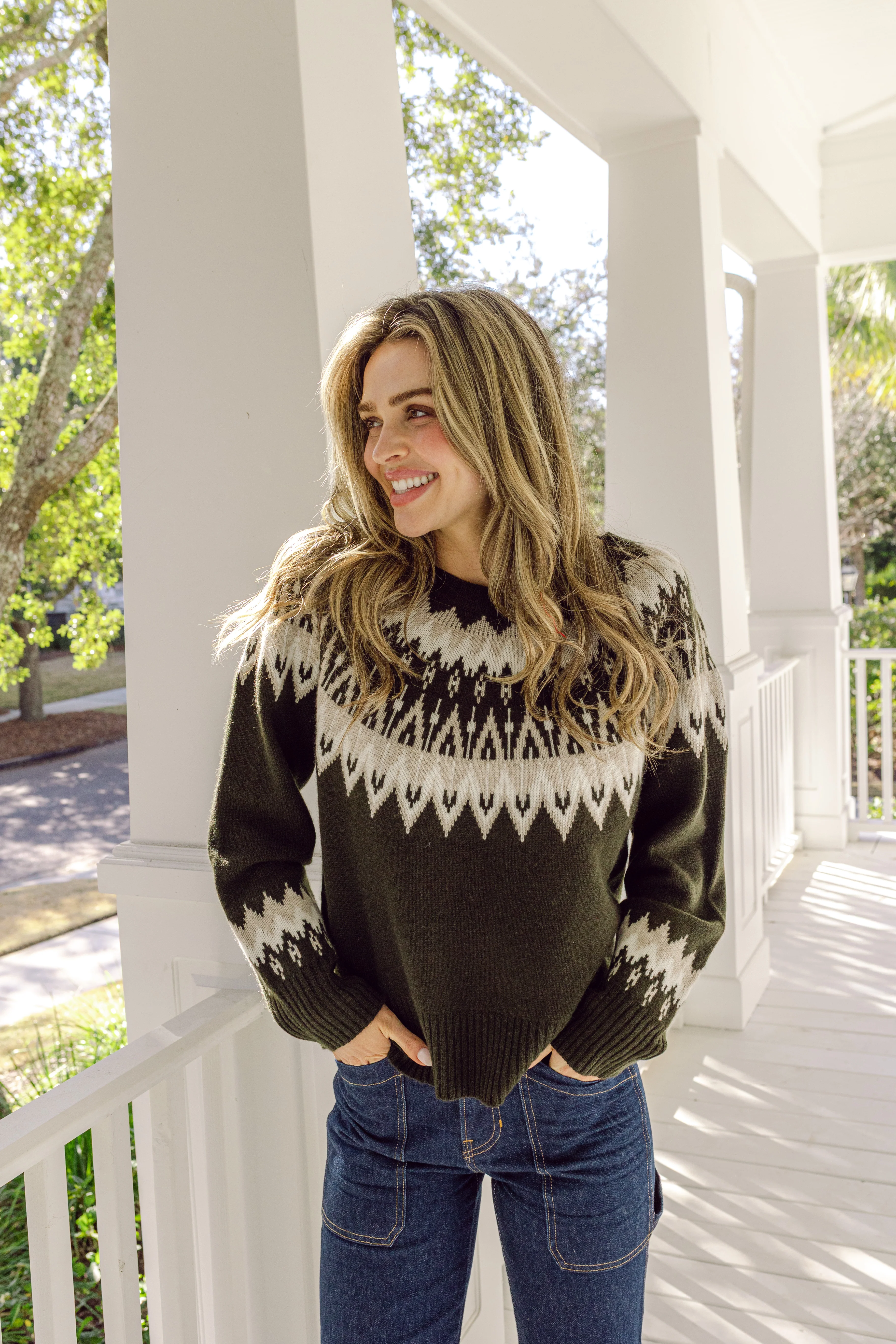 Olive Fair Isle Sweater - luftunsa