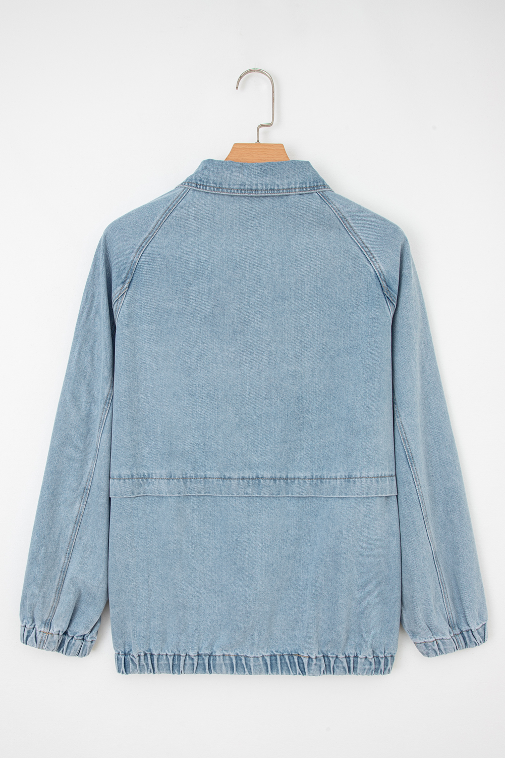 Myosotis Elastic Edge Collared Zip Up Denim Jacket With Pocket